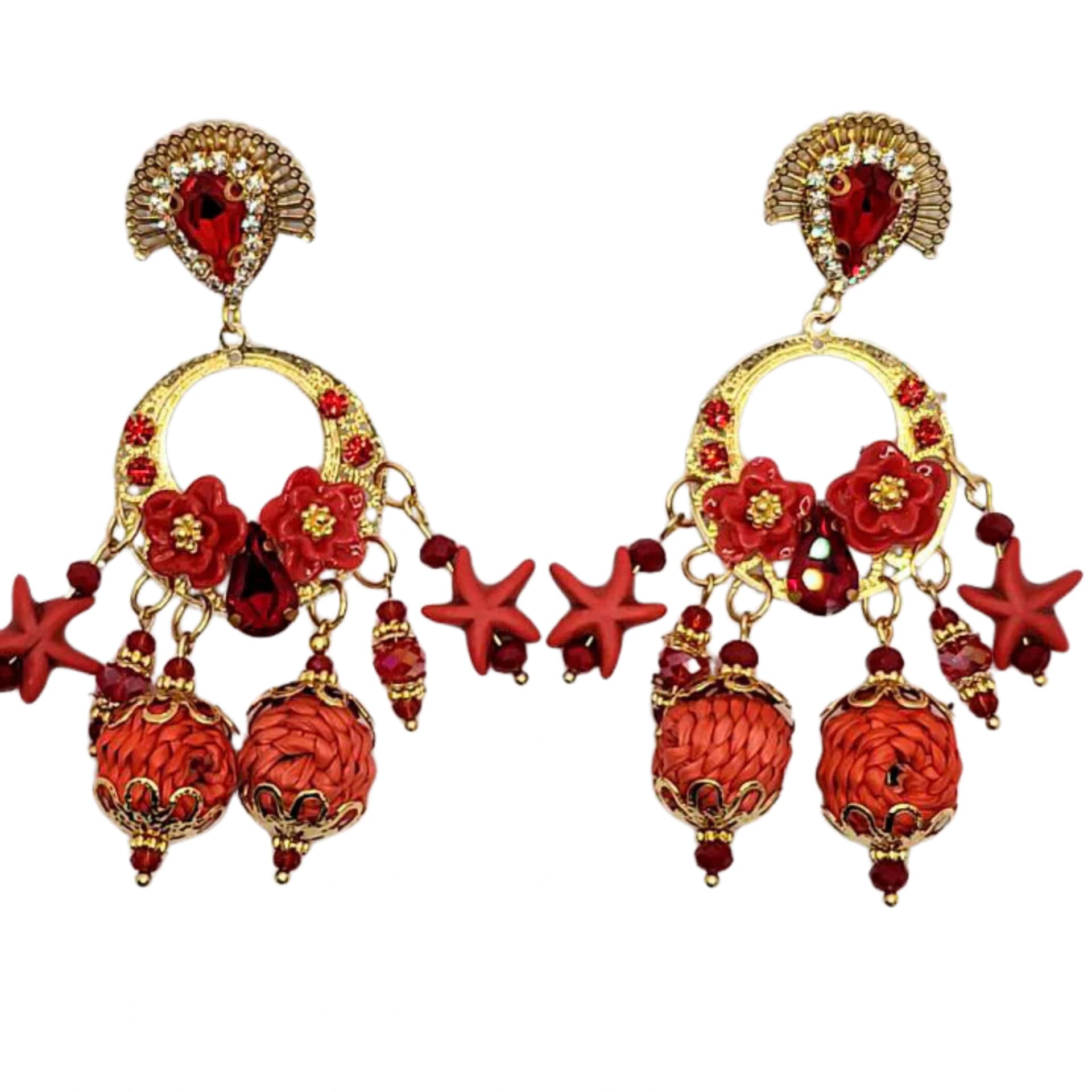 Flower Waterfall Red Earrings - imagen 1
