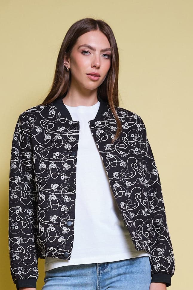 CHAQUETA BOMBER NEGRA CINTAS ALL OVER