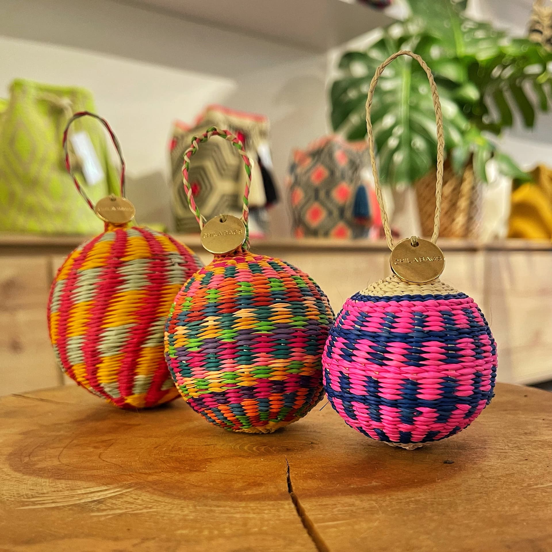 Handmade Iraca Palm Christmas Balls - Set of 3