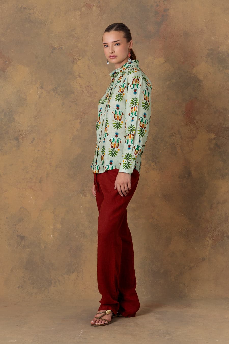 Women's shirt linen marea turquoise - imagen 3