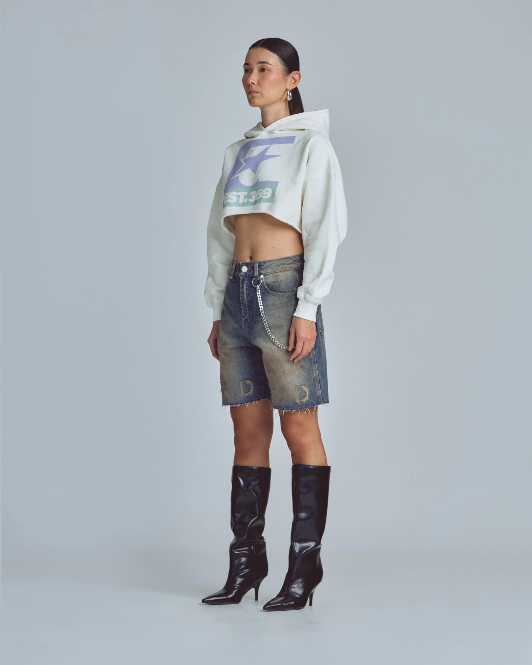 W Stardust Symbol Cropped Hoodie White - imagen 5