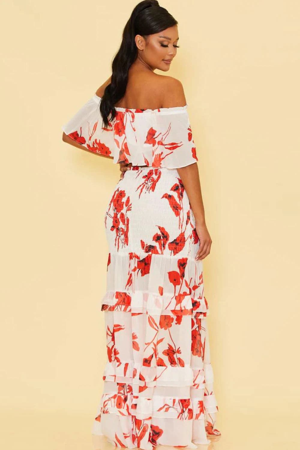 Red Floral Two Piece Skirt Set - imagen 2