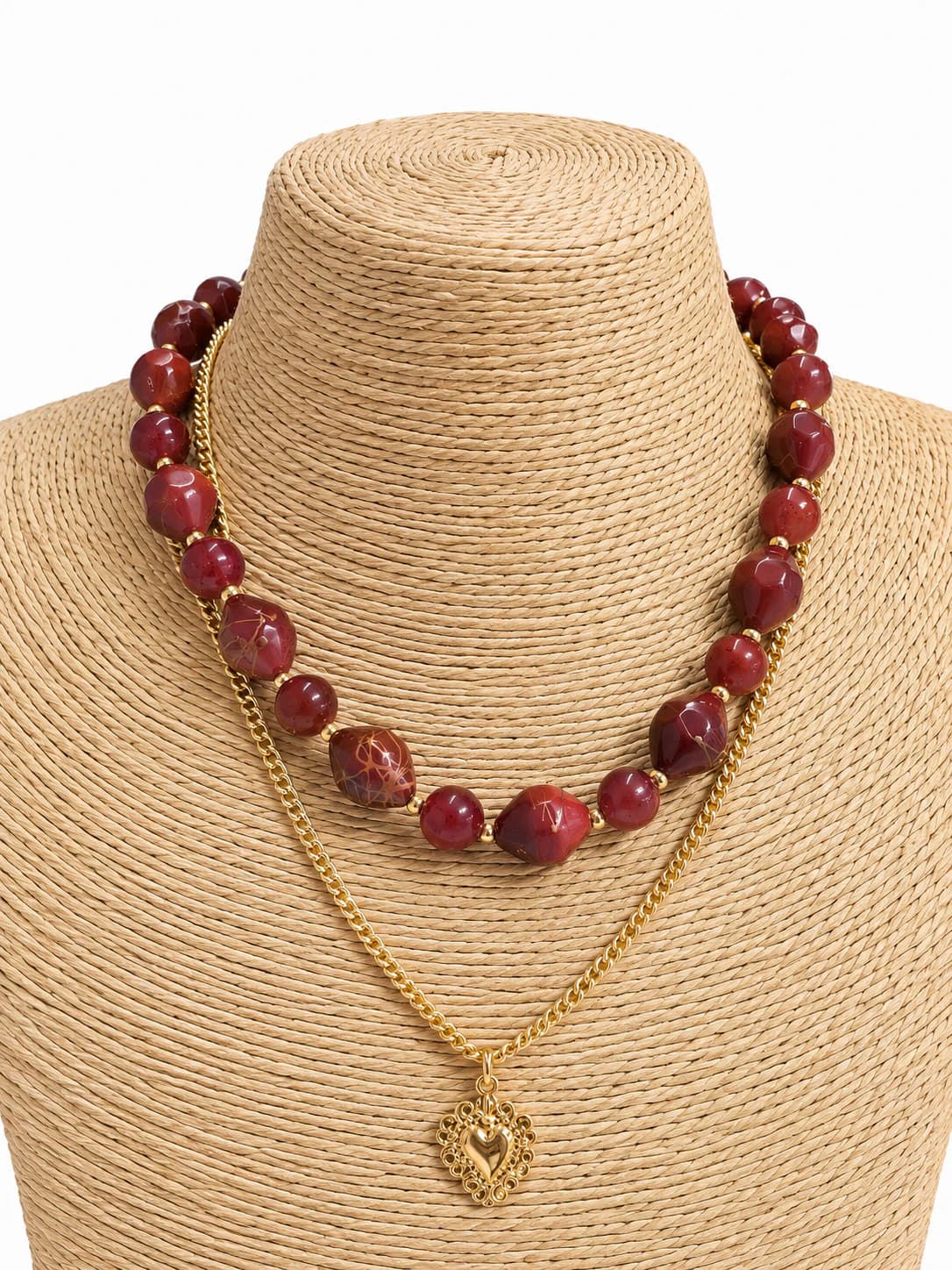 Collar Piedra Ojo De Gato Corazon Vinotinto - imagen 1