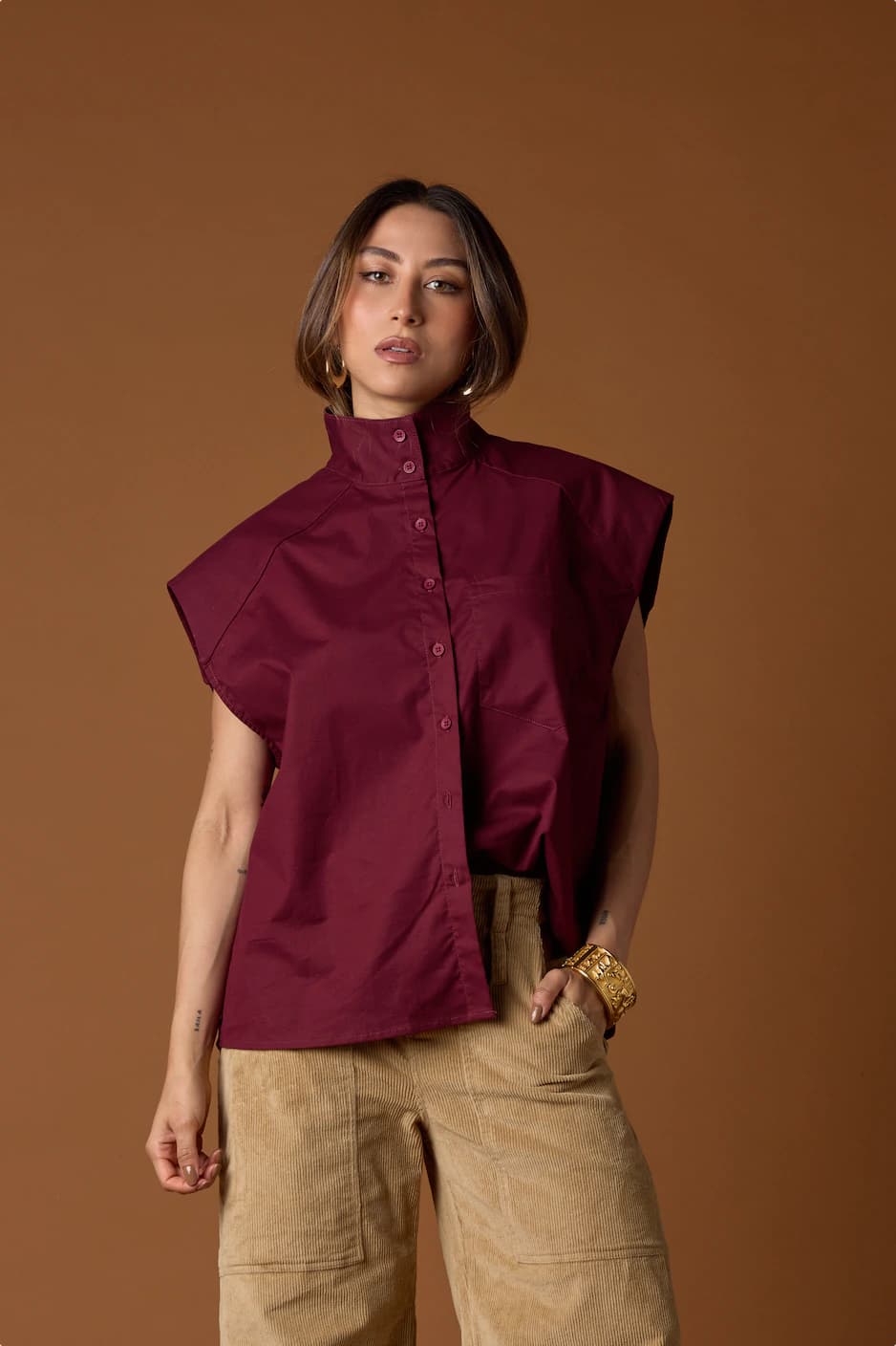 Tinto Funnel-Neck Shirt | Vino