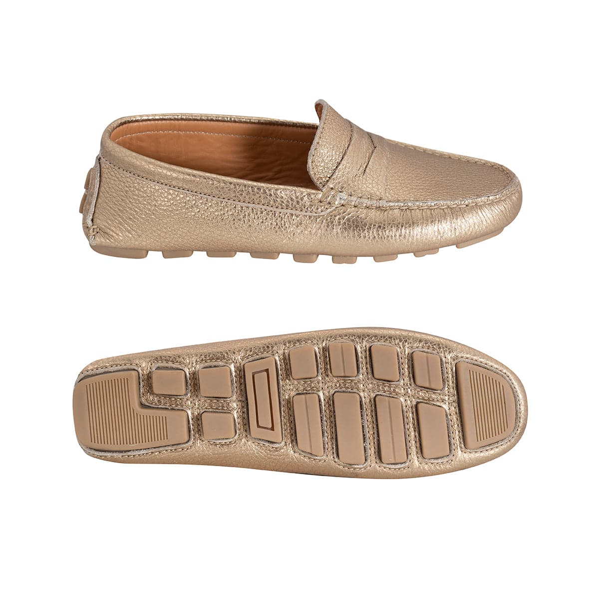 Mocasines Mujer Penny Cuero Metalizado Dorado Gold - imagen 4