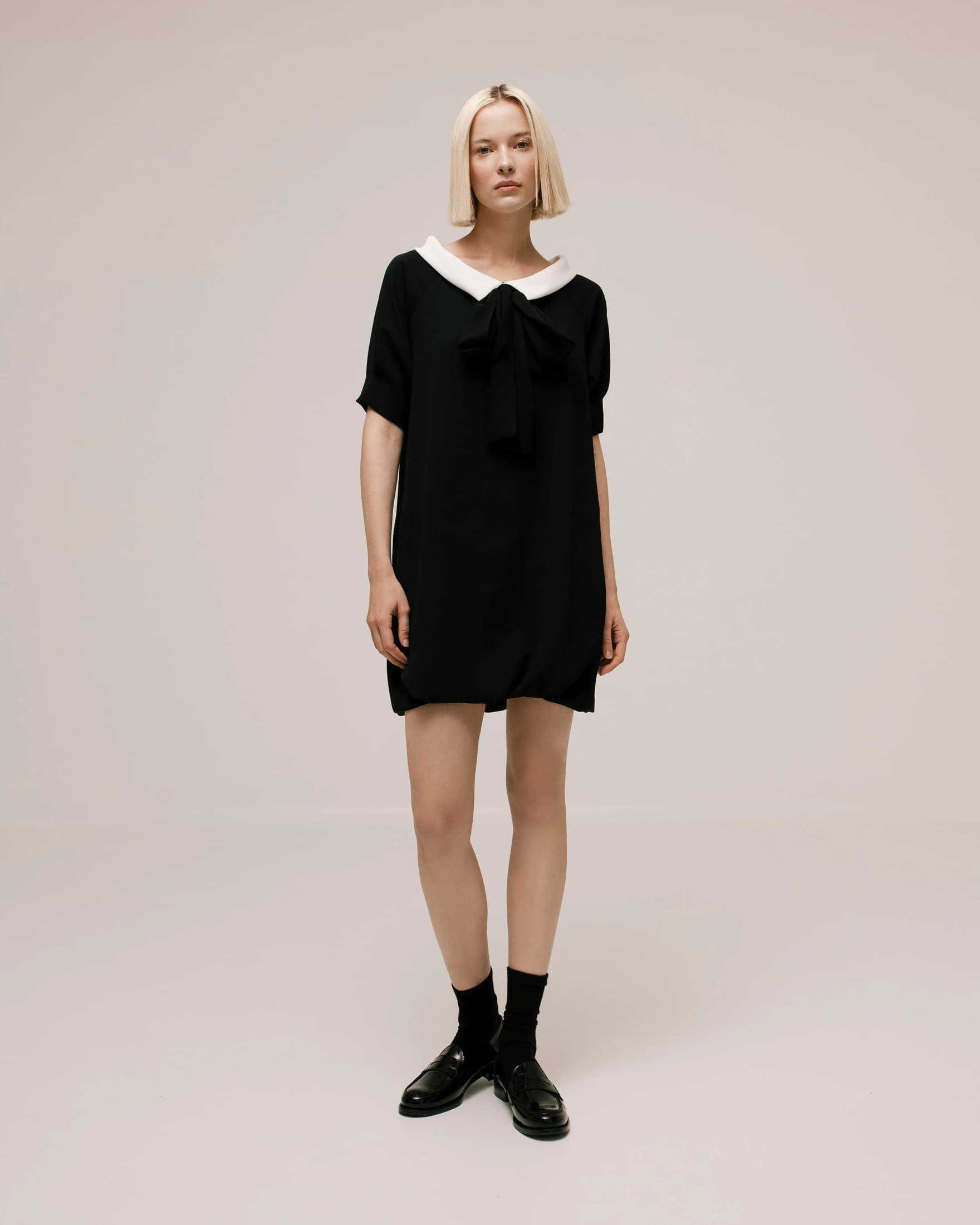 Bateau-Collar Bow-Tie Cady Mini Dress - imagen 1