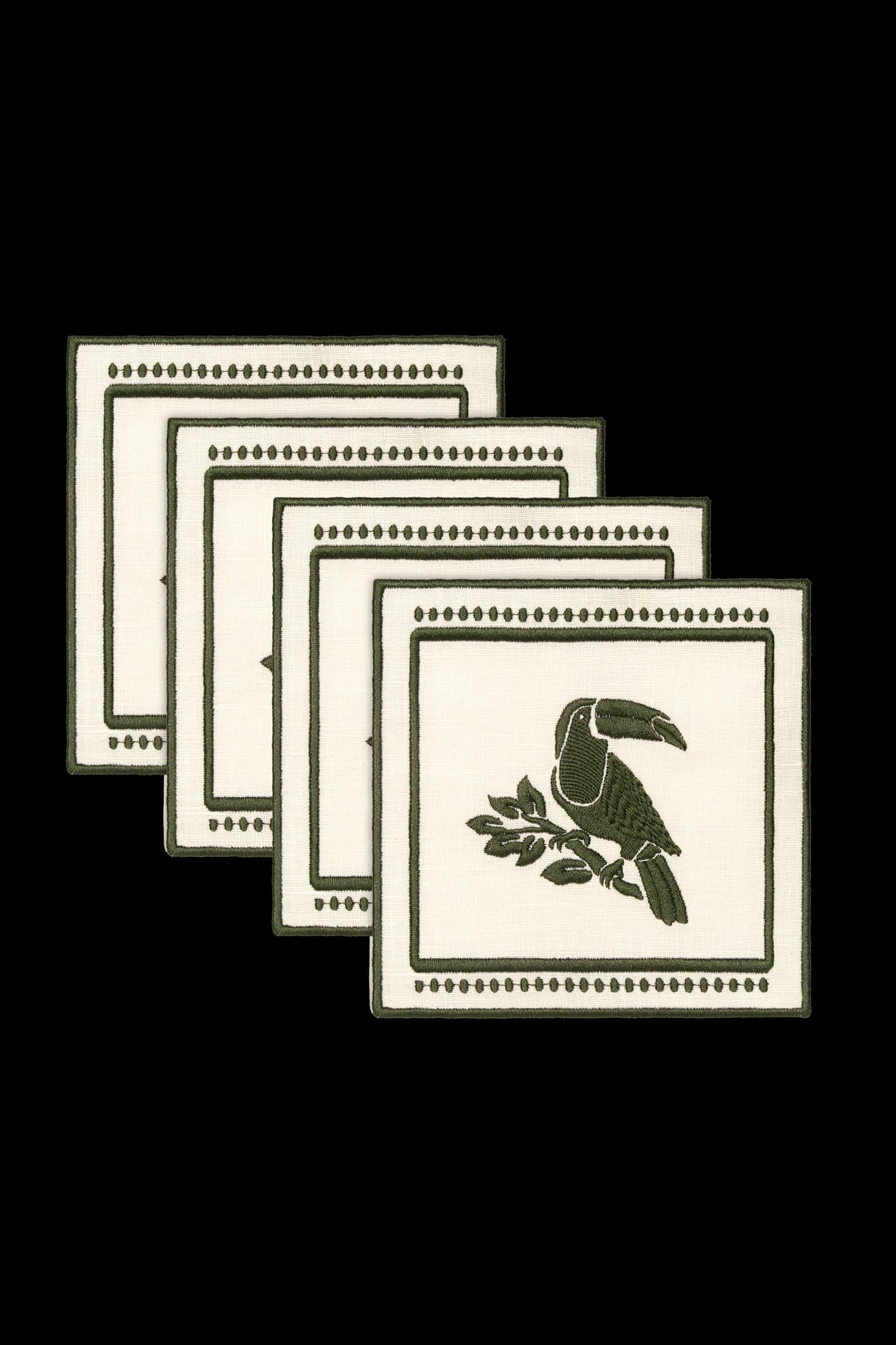 Tucan Linen Cocktail Napkin Set of 4 / Green