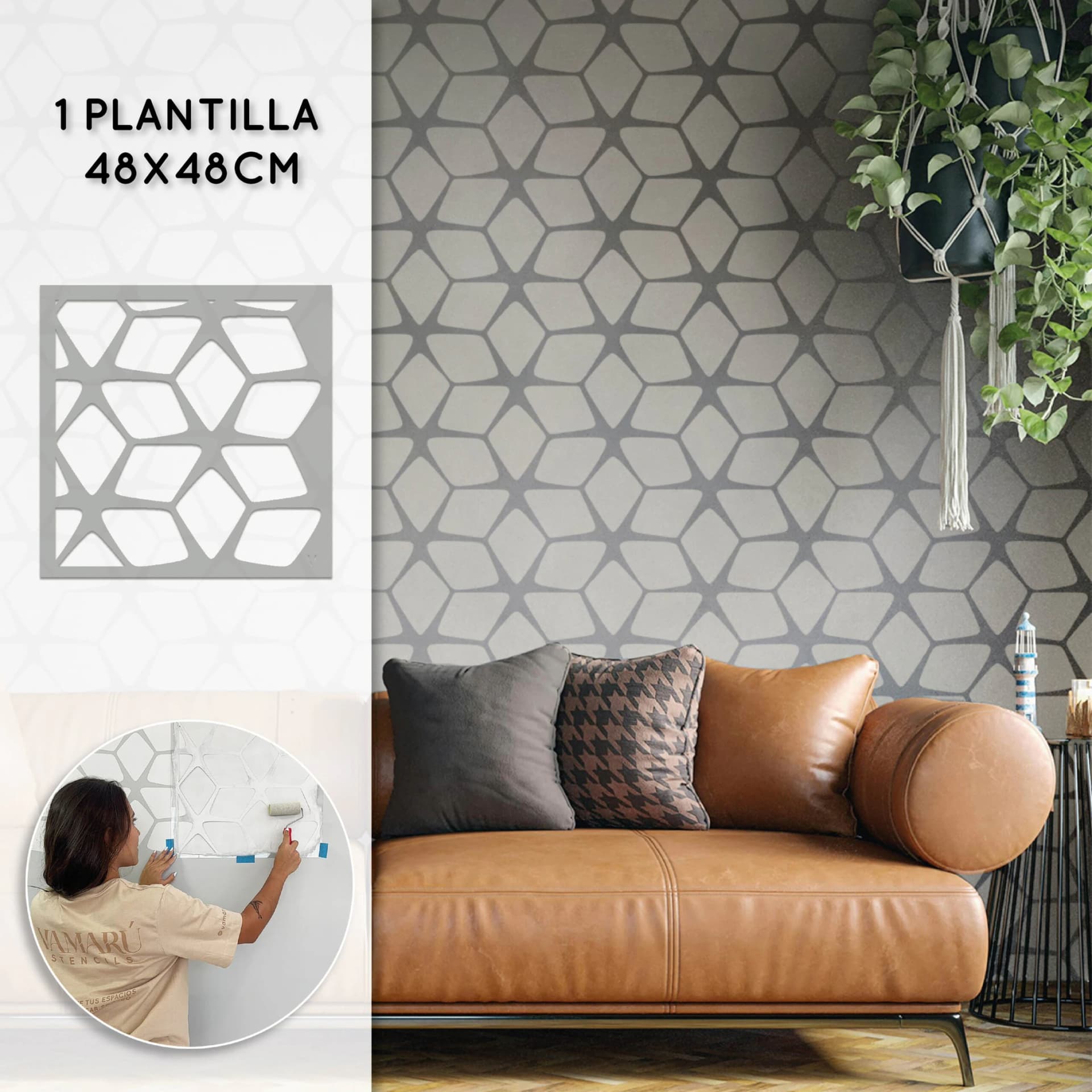 Plantillas para pintar, Vamarú Stencils, Colección Agata 48x48cm, 1und