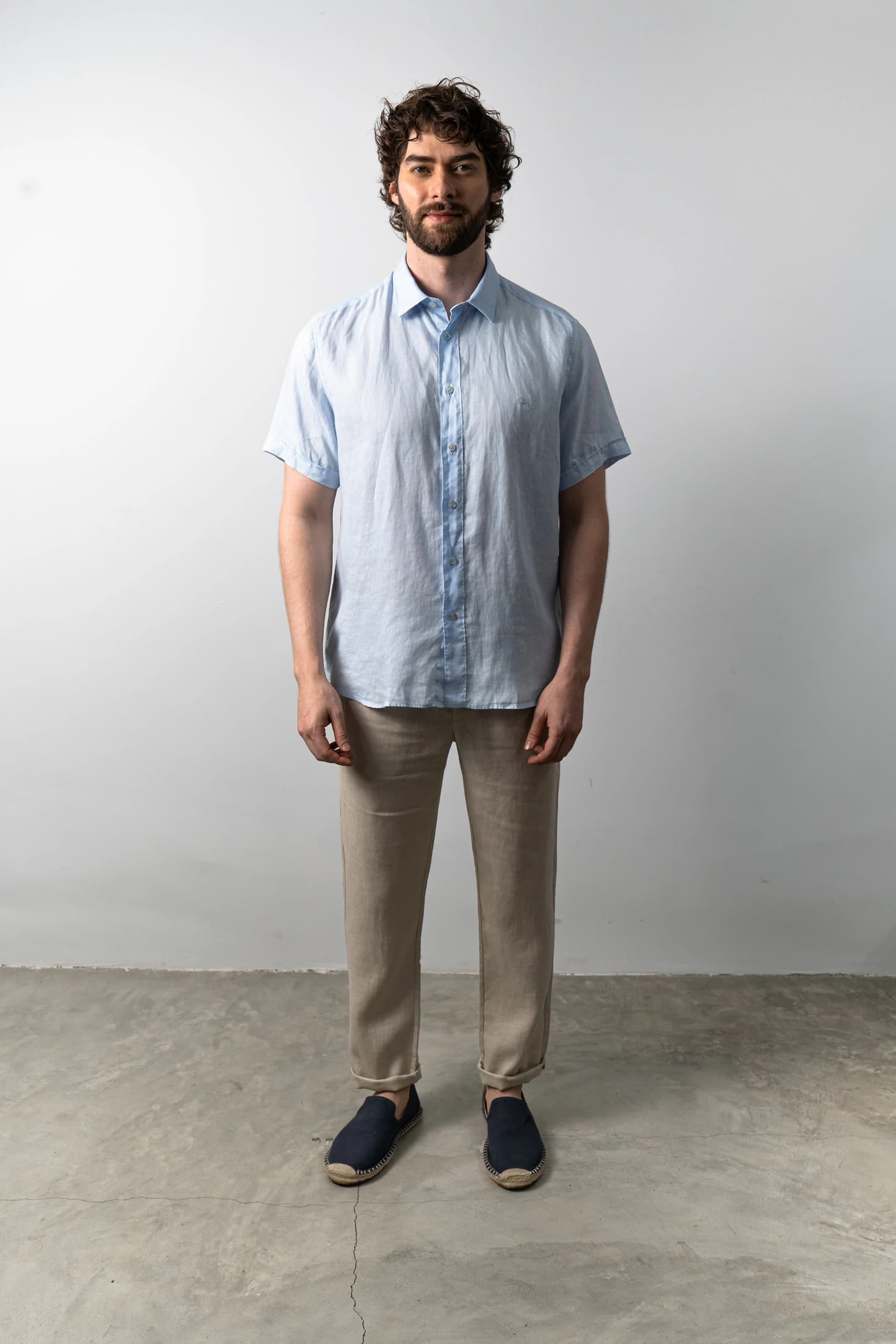 Camisa Manga Corta Lino Baby Blue
