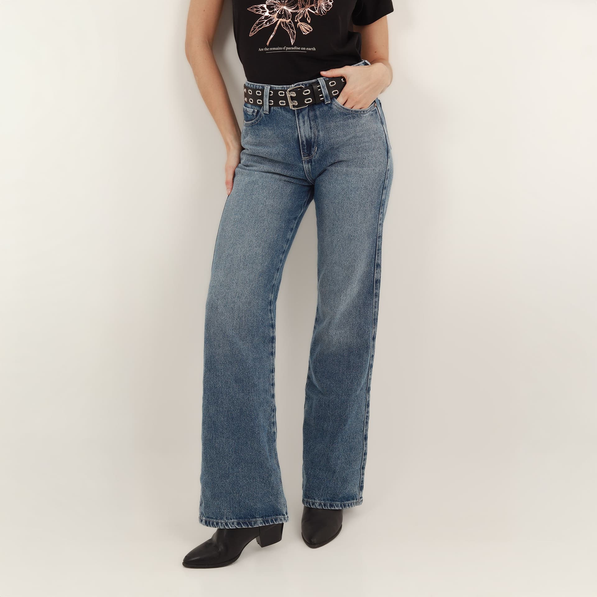 Jean mom bota flare tiro super alto - imagen 2