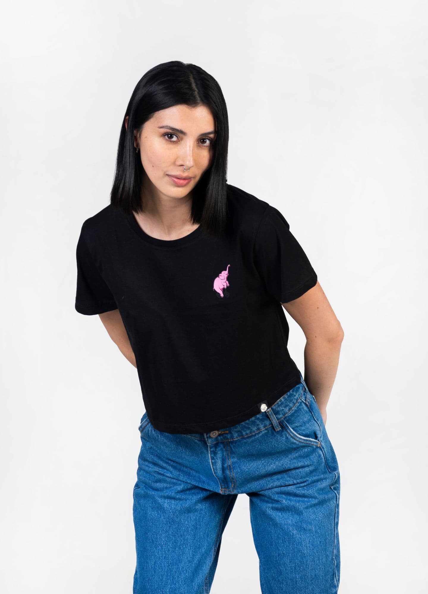 Elefante rosa Crop Top - Negro - imagen 1