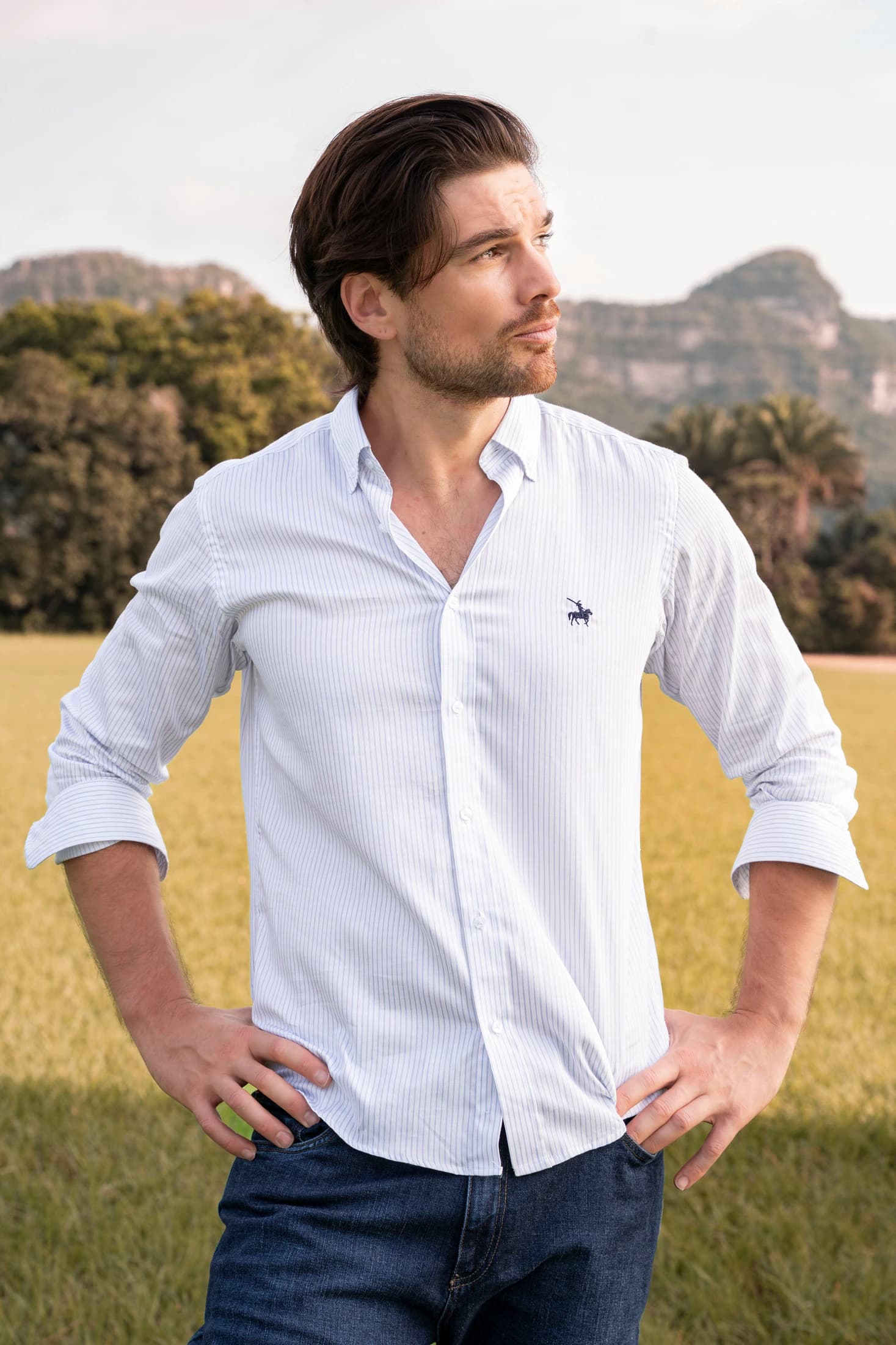Camisa Amberes Rayas Hombre Azul Claro - imagen 1