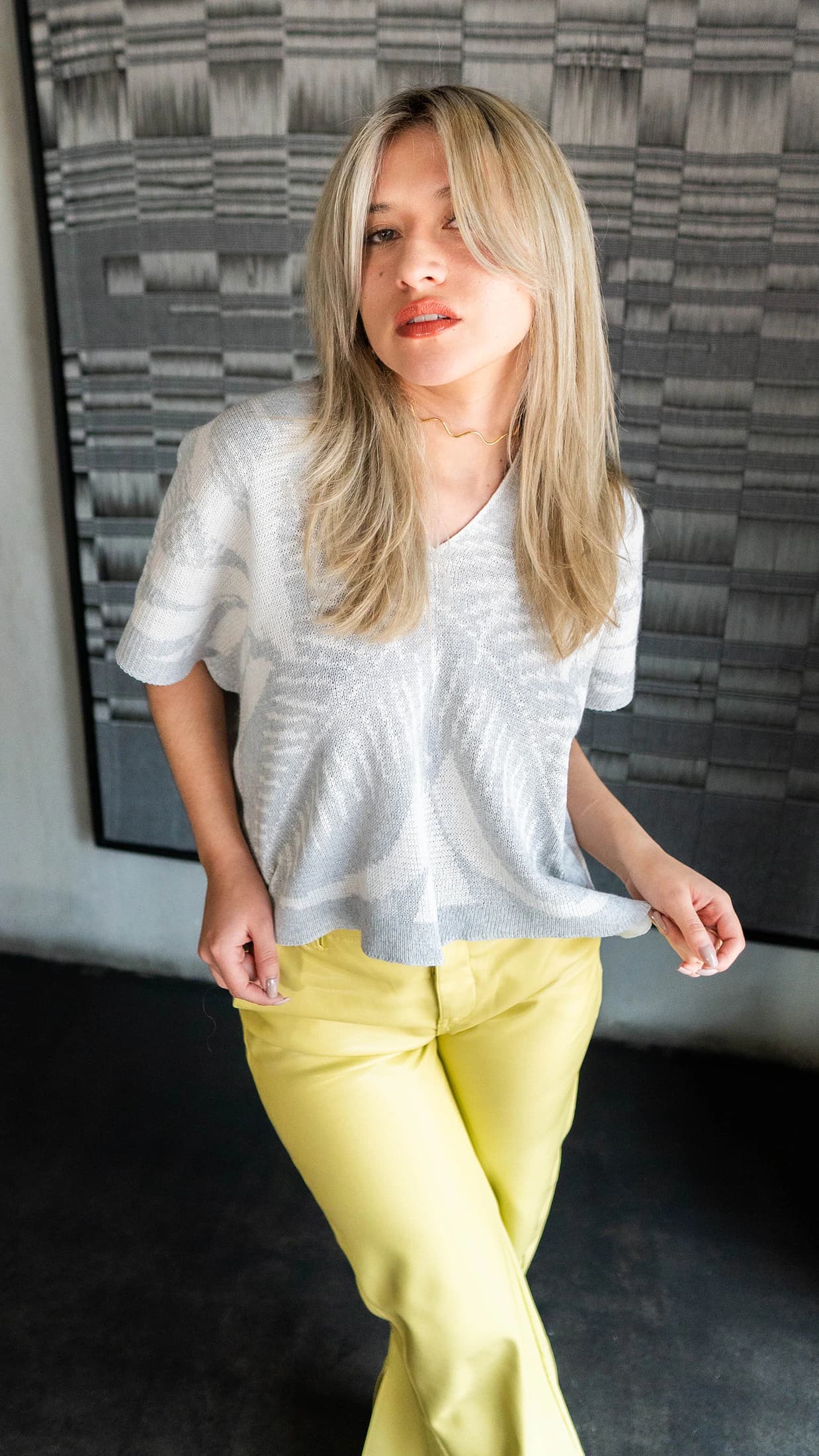 Blusa Palmas - gris claro y crudo