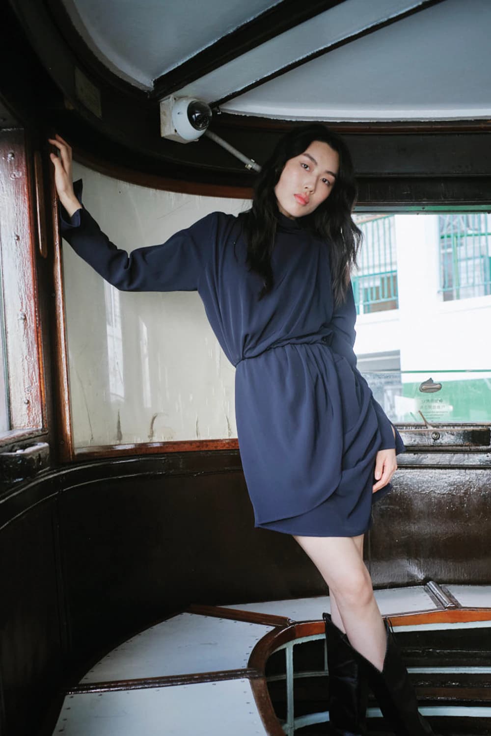 Vestido seda de luna azul navy - imagen 1