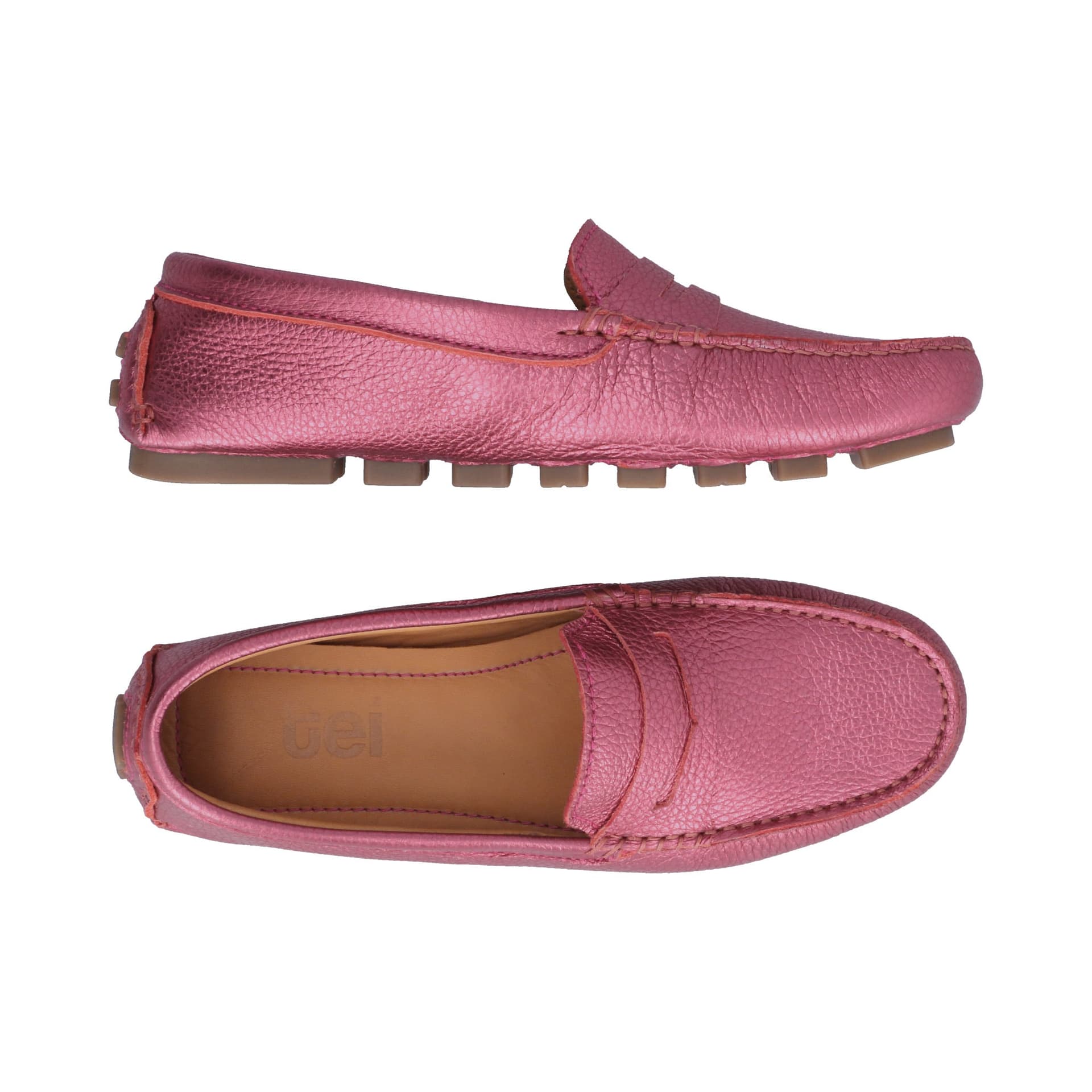 Mocasines Mujer Penny Cuero Metalizado Magenta - imagen 4