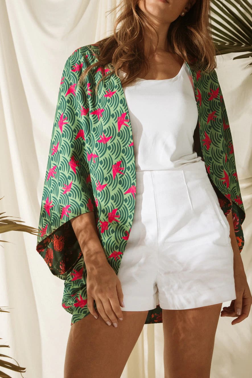 Kimono Nagoya Peonias Verde - imagen 13