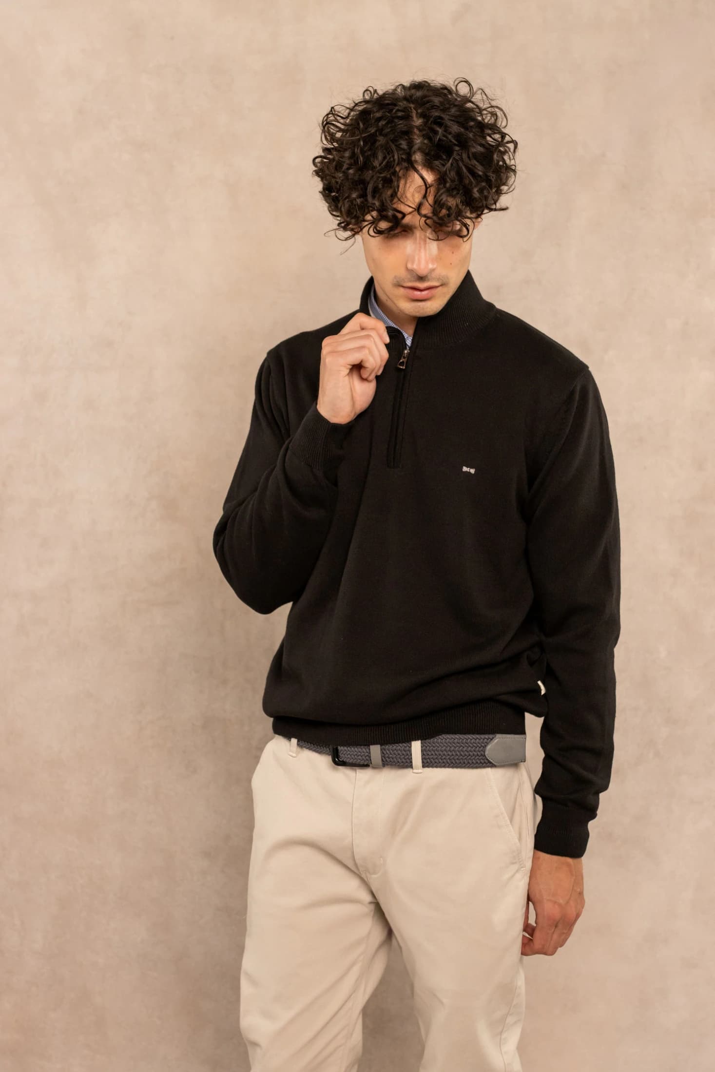 Halfzip Algodon Peinado Antiarrugas Negro - imagen 2