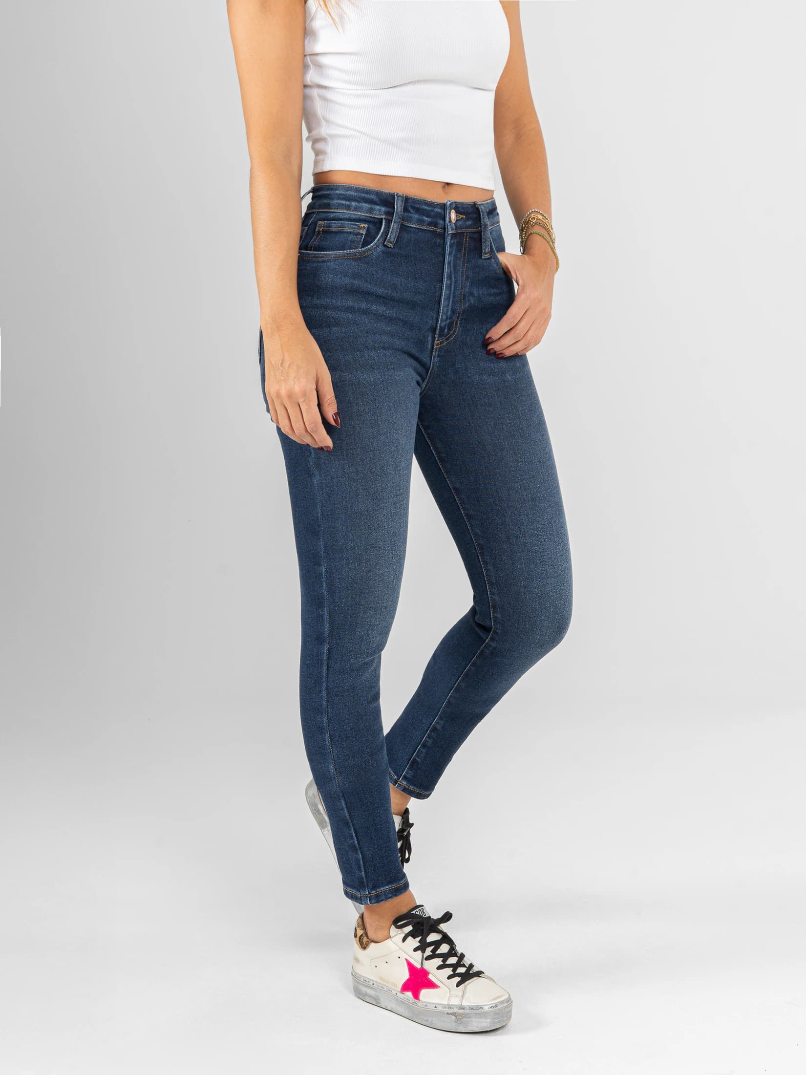 Ref: 066349 Jean Skinny stretch, tiro alto, tono azul medio oscuro - imagen 3