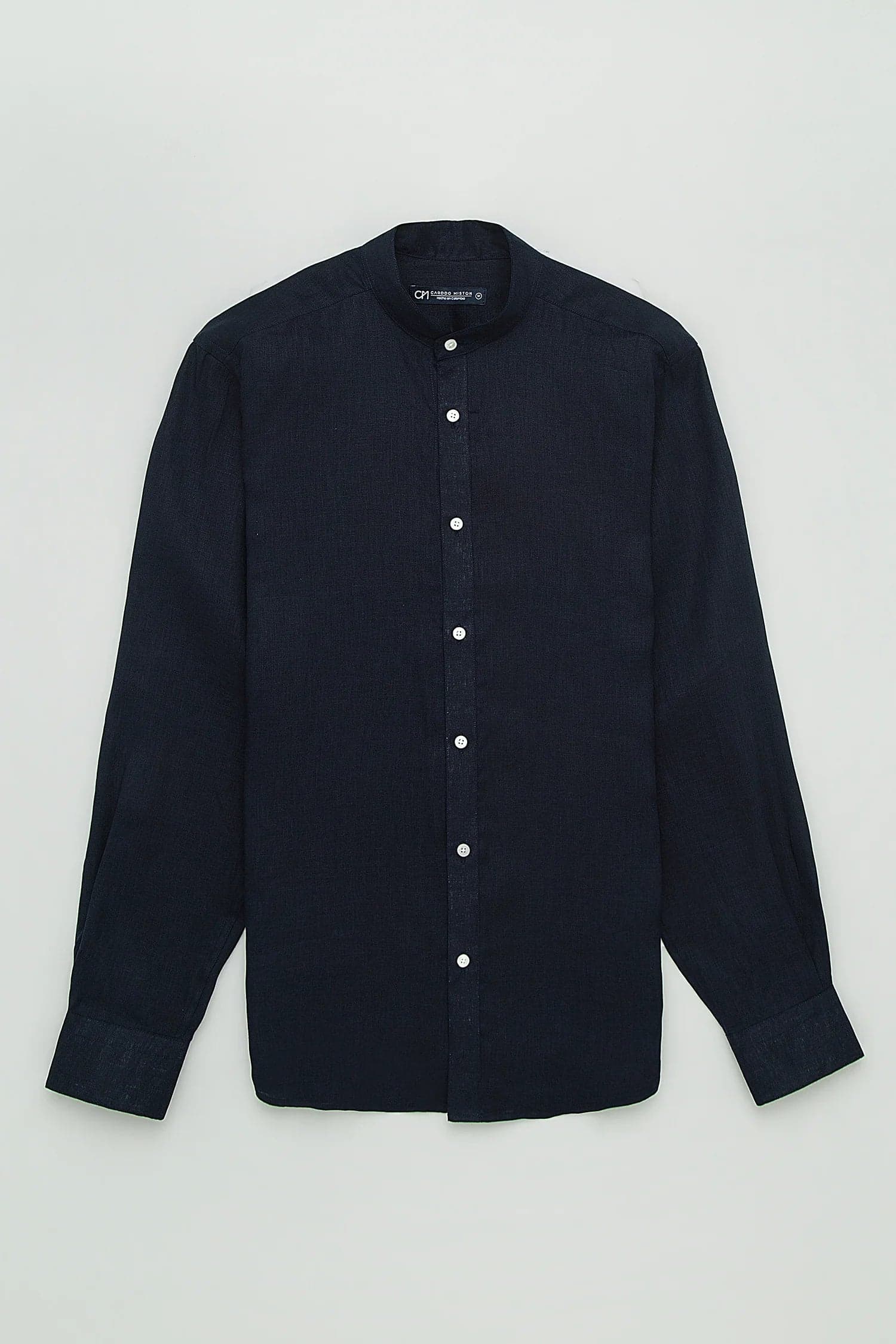 Camisa Cuello Mao Lino Azul Oscuro