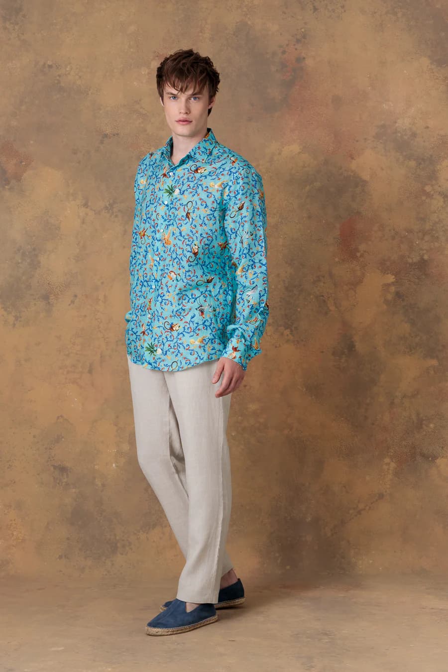 Men's shirt linen delphos teal - imagen 8