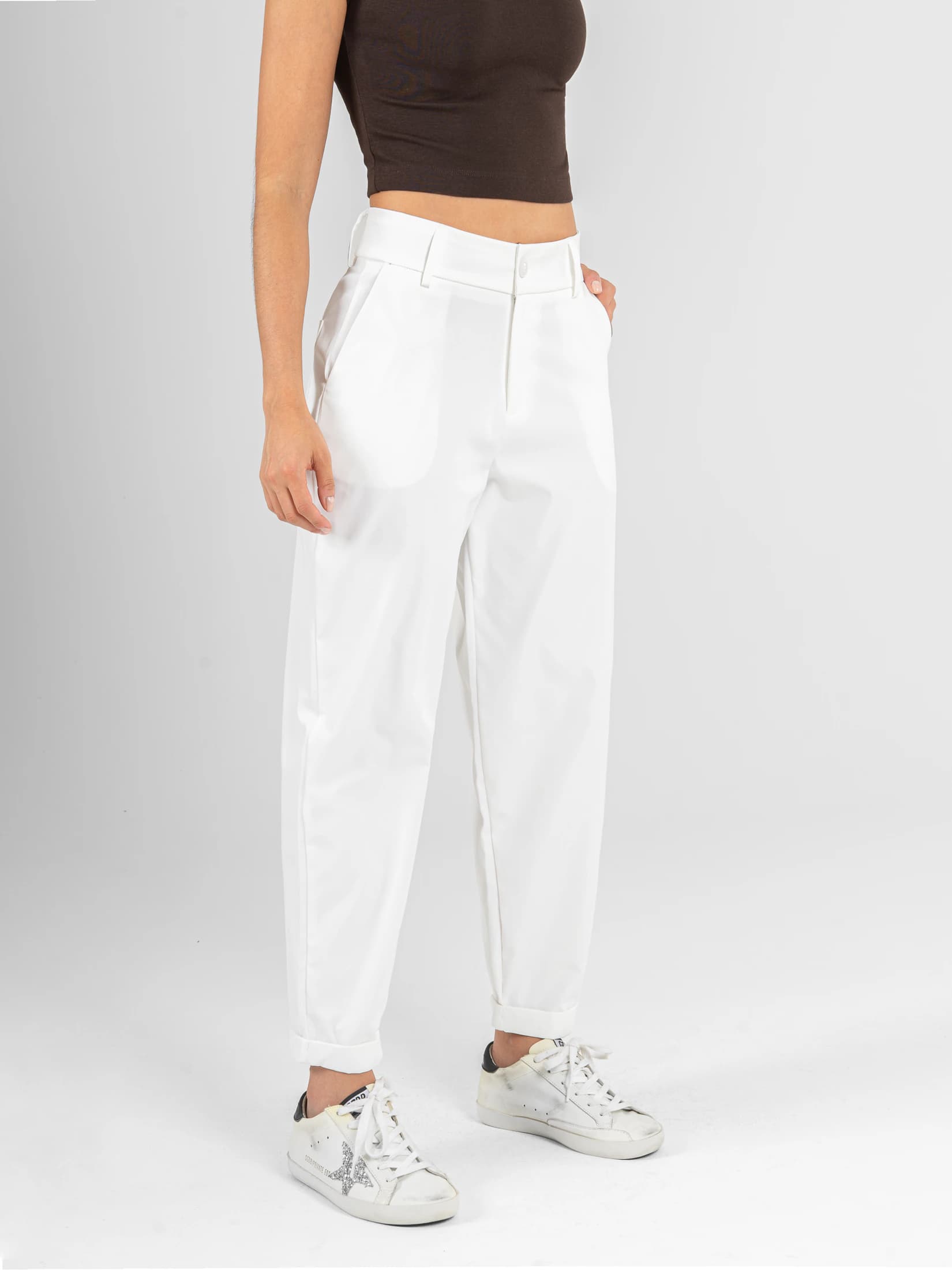 Ref: 0620646 Pantalón slouchy, sin prenses, tono ivory, tejido plano liviano, rigido, tiro alto - imagen 3