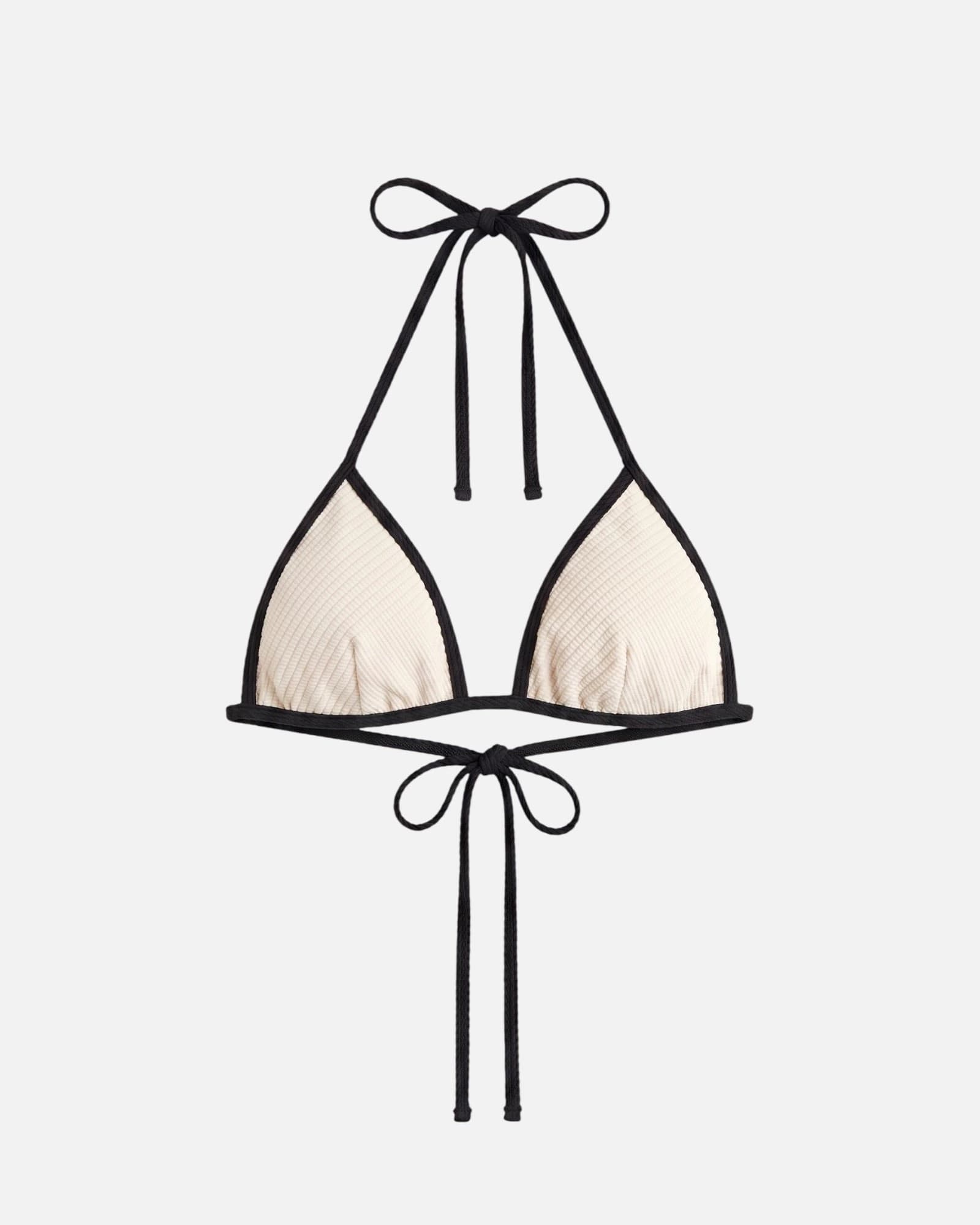 Bikini top con ribete en contraste y lazo / Marfil Negro - imagen 1