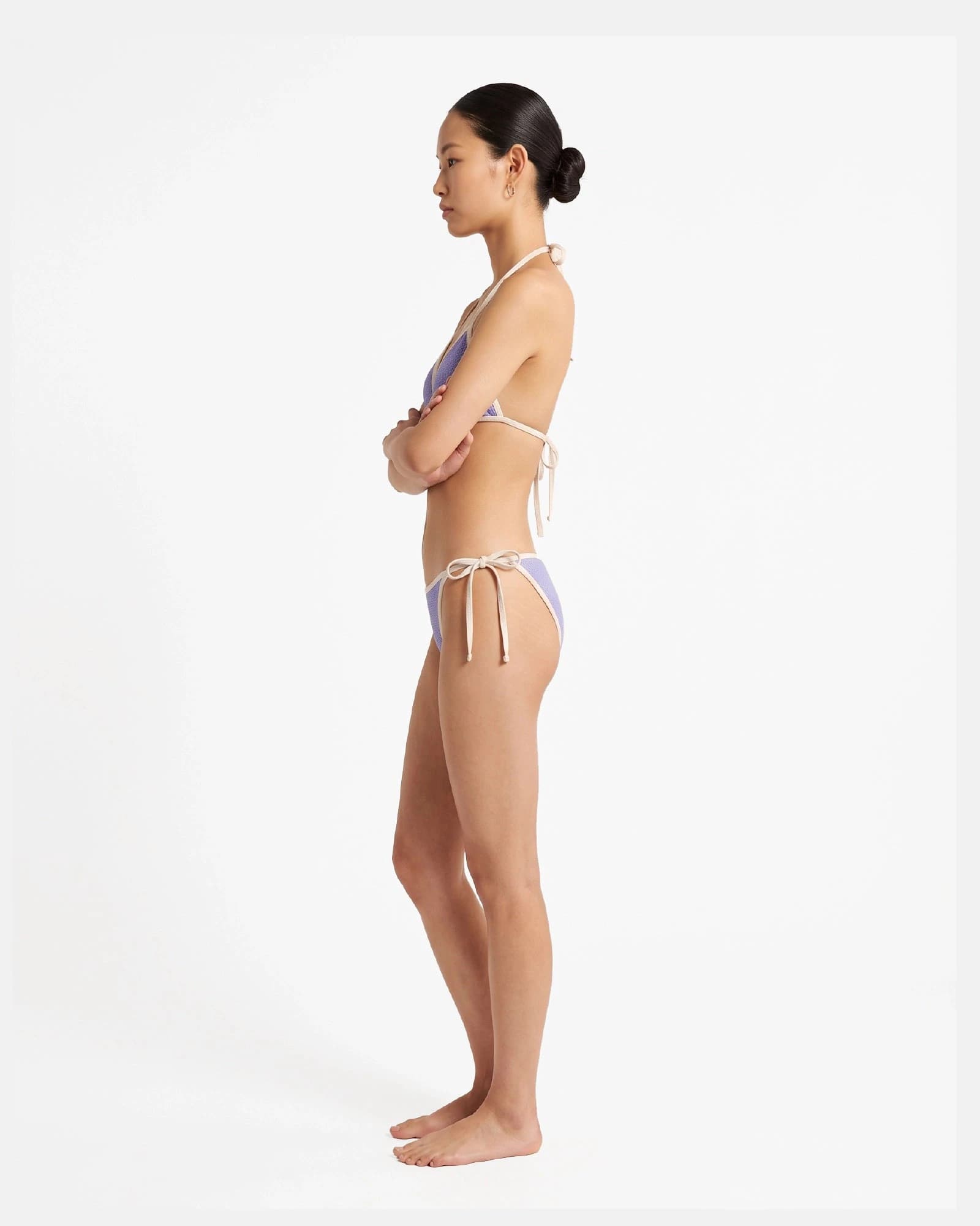 Bikini top con ribete en contraste y lazo / Lavanda Marfil - imagen 3