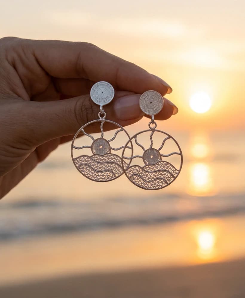Aretes Horizonte en Filigrana Plata ley 950