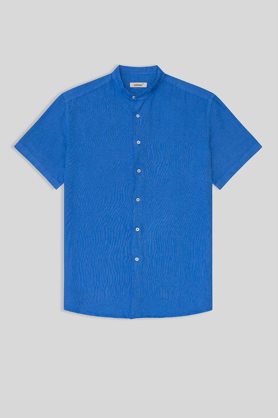 men’s linen shirt mao blue intense basic
