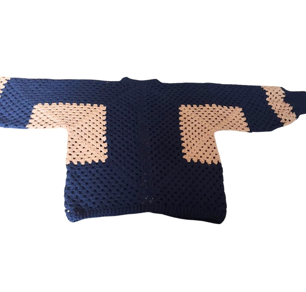 Hand Crochet Cardigan - ADULTS (blue/Kaki)