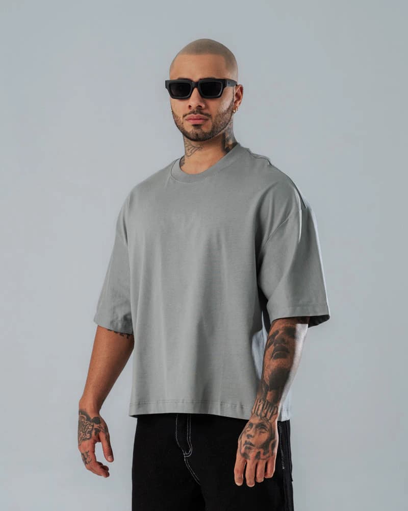 Camiseta Boxy Fit Básica Gris Claro - imagen 1
