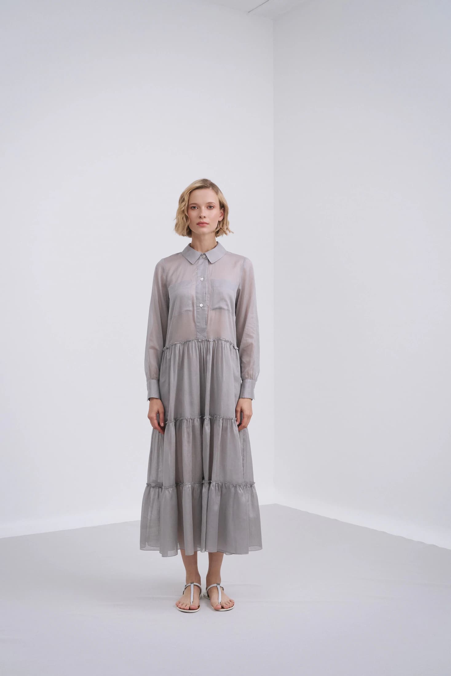 Long-Sleeve Ruffle-Skirt Cotton Voile Midi Dress - imagen 3