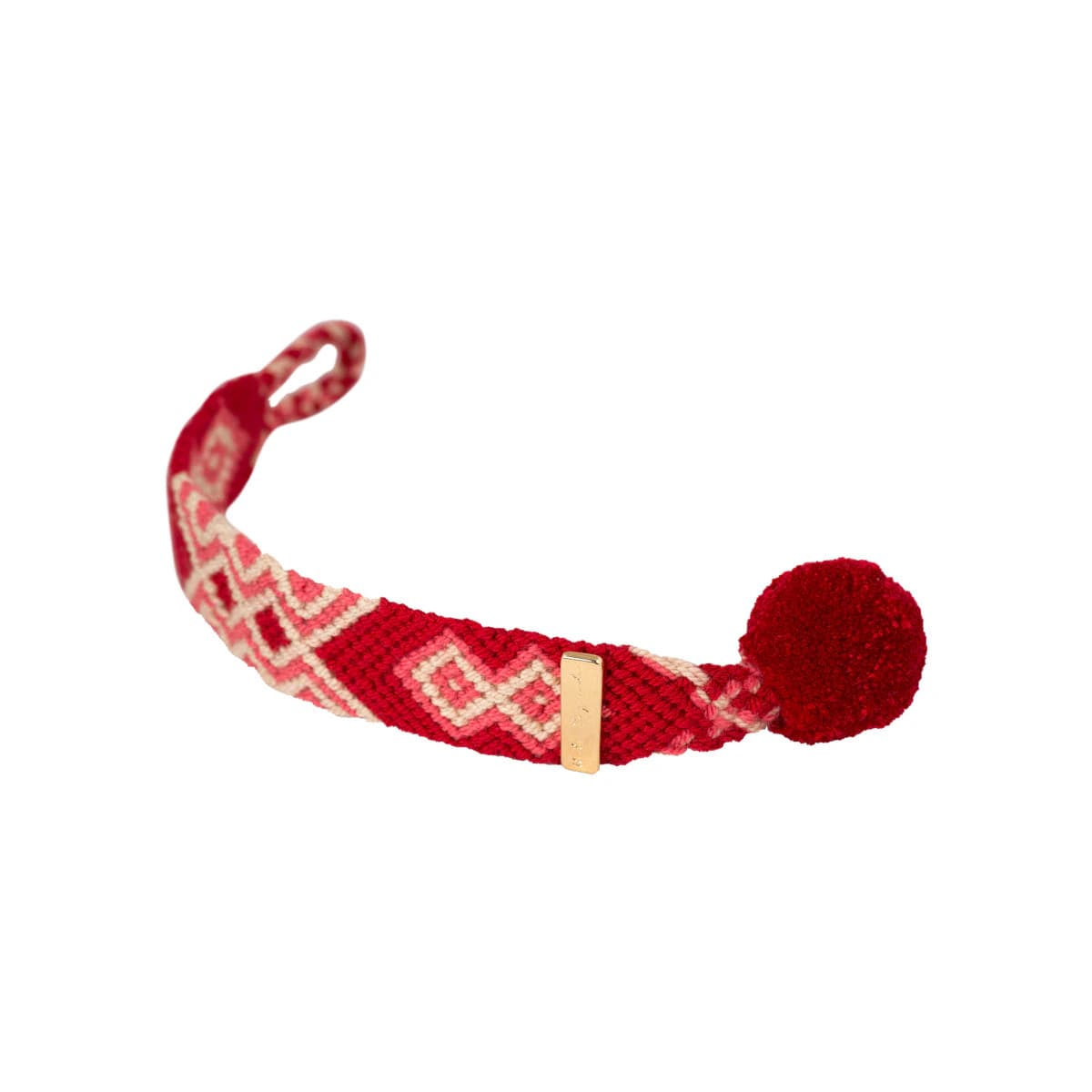 Brazalete Wayuu Rojo/Salmón con Pompón