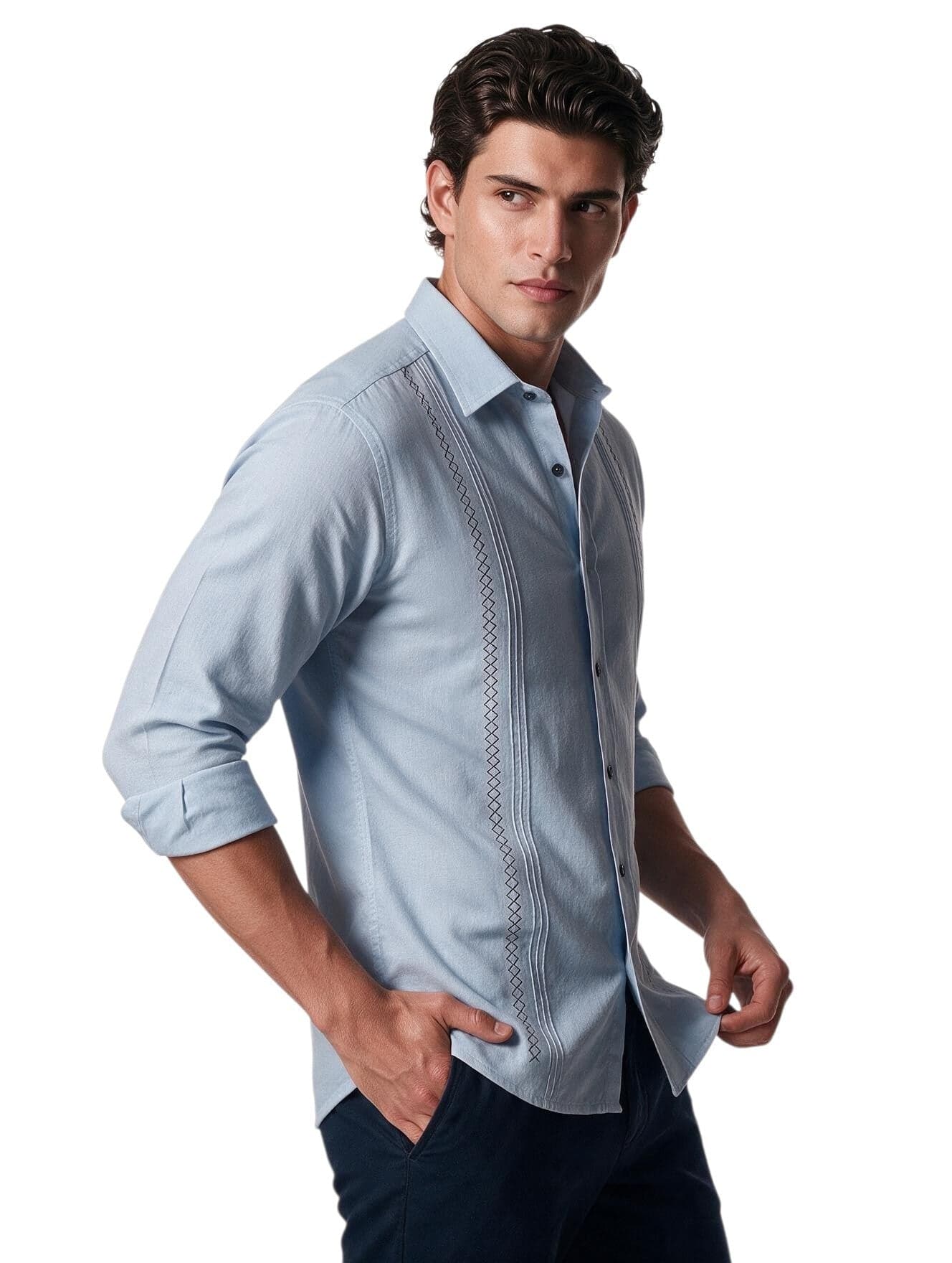Guayabera azul manga larga con bordado - imagen 6