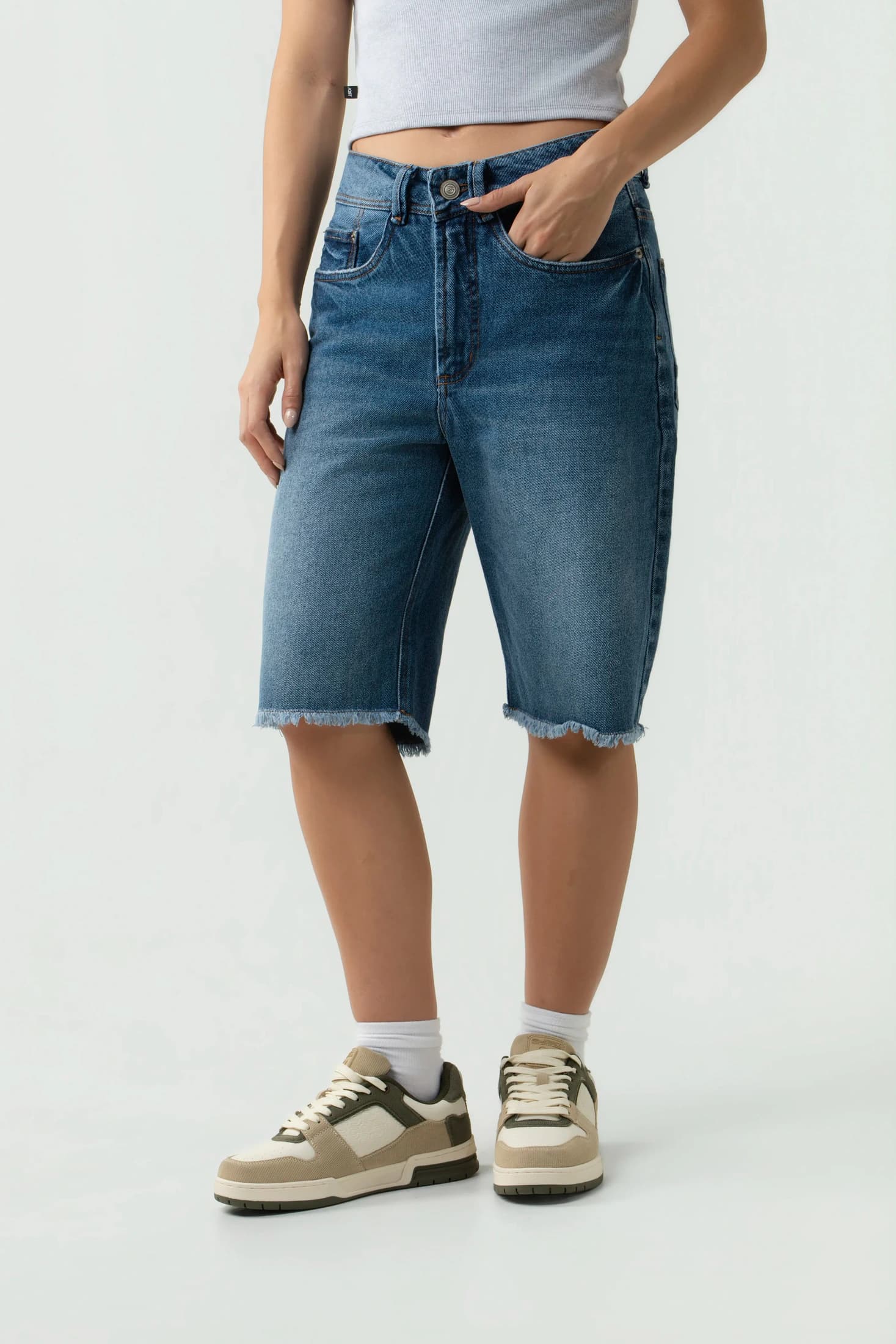 Bermuda Denim QST Raw Edge - Azul Medio - imagen 9