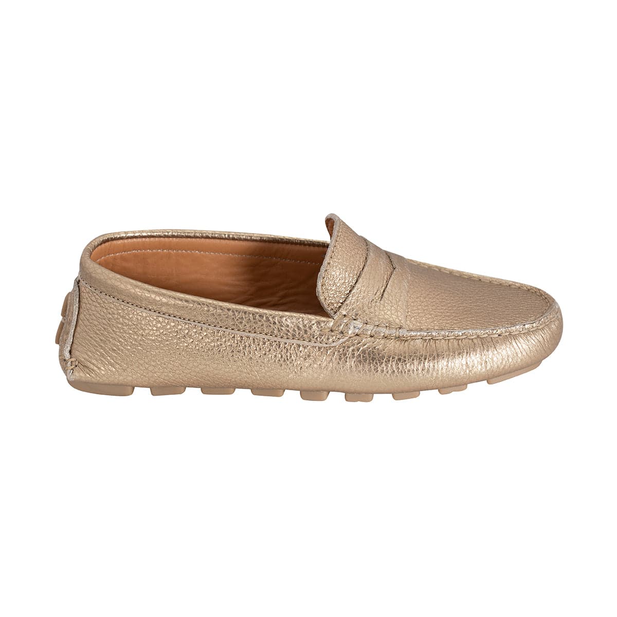 Mocasines Mujer Penny Cuero Metalizado Dorado Gold - imagen 3