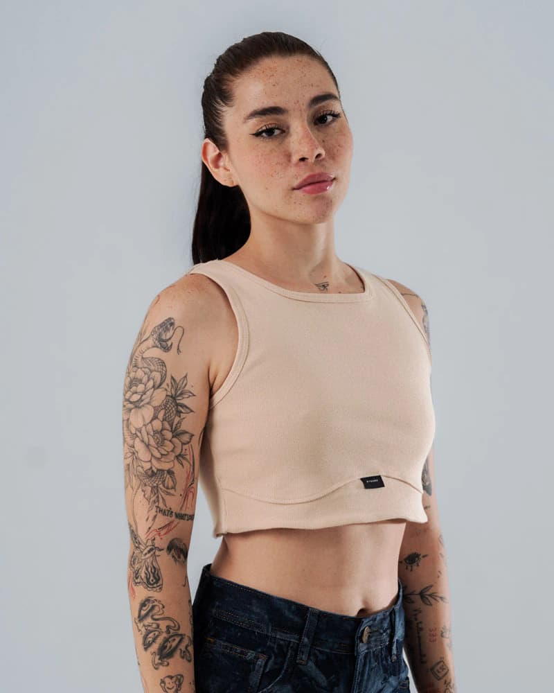 Crop Top Beige Para Mujer Corte Imperio - imagen 1