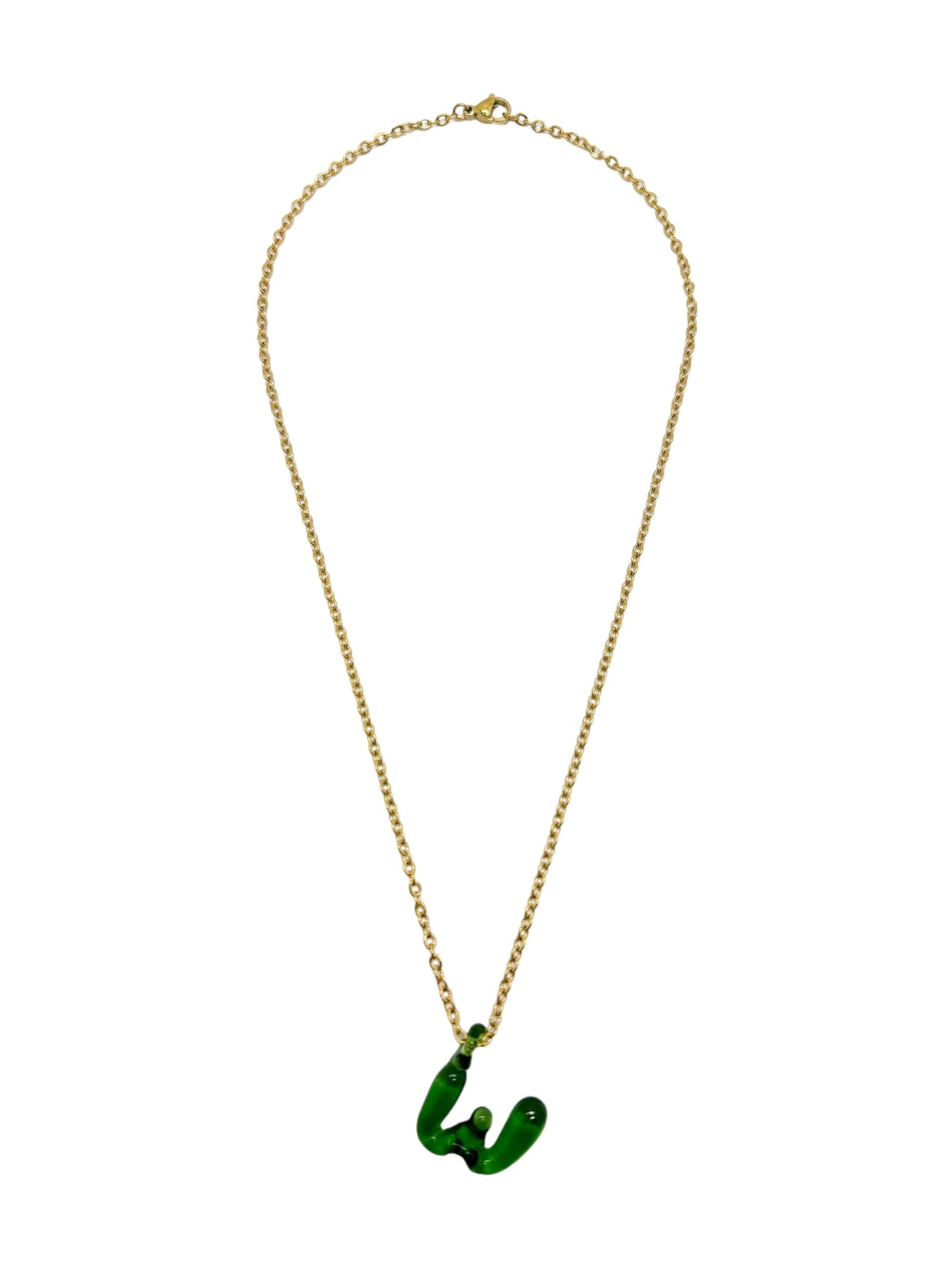 green glass necklace 1 letter - imagen 23