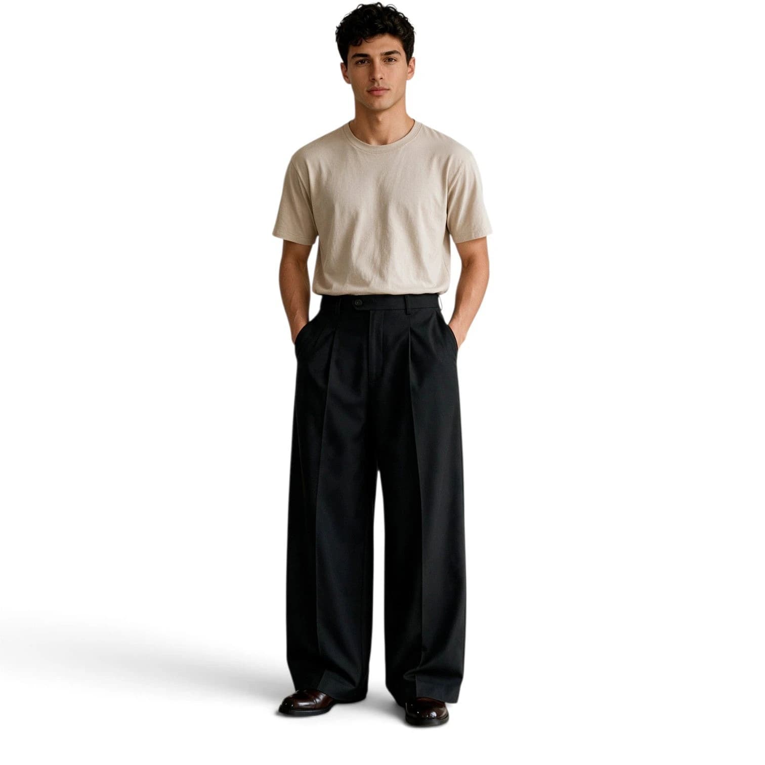Pantalón negro con pretina cruzada bota ancha - imagen 2