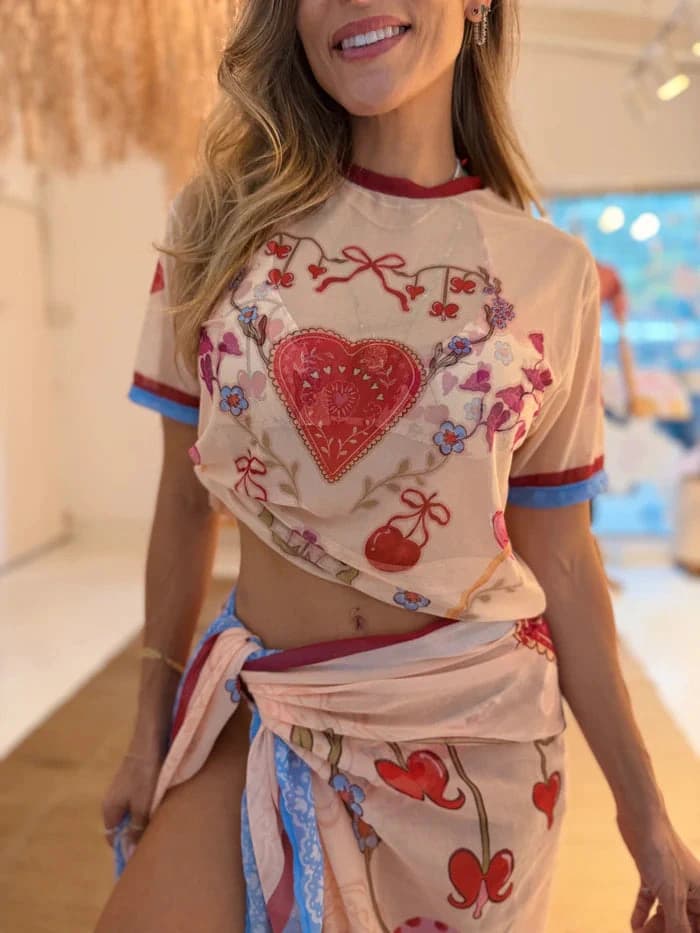Mesh Shirt Lovessence Estampado Beige - imagen 3