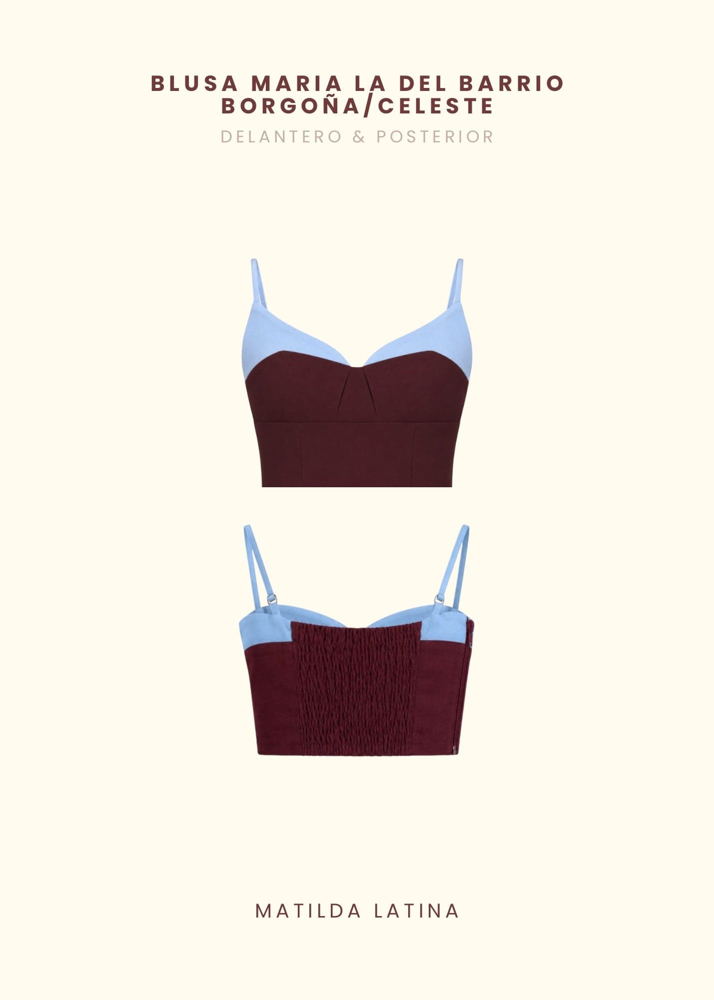 Blusa María La del Barrio Borgoña/Celeste - imagen 2