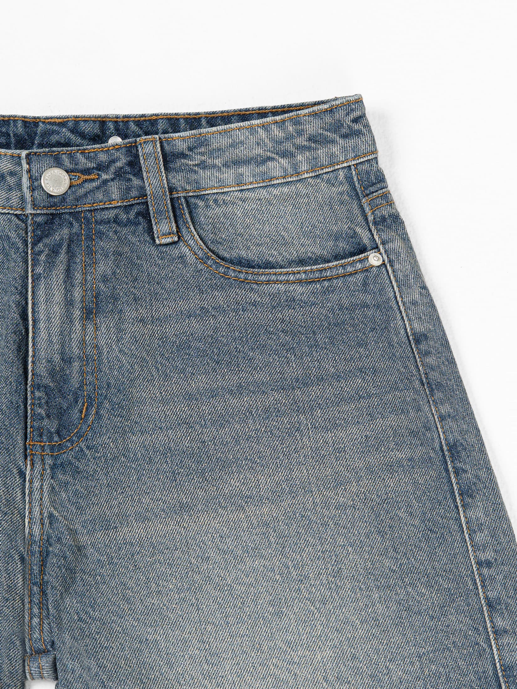 Ref: 066578 Bermuda en denim rígido, tiro alto, detalle en pretina, tono azul medio - imagen 7