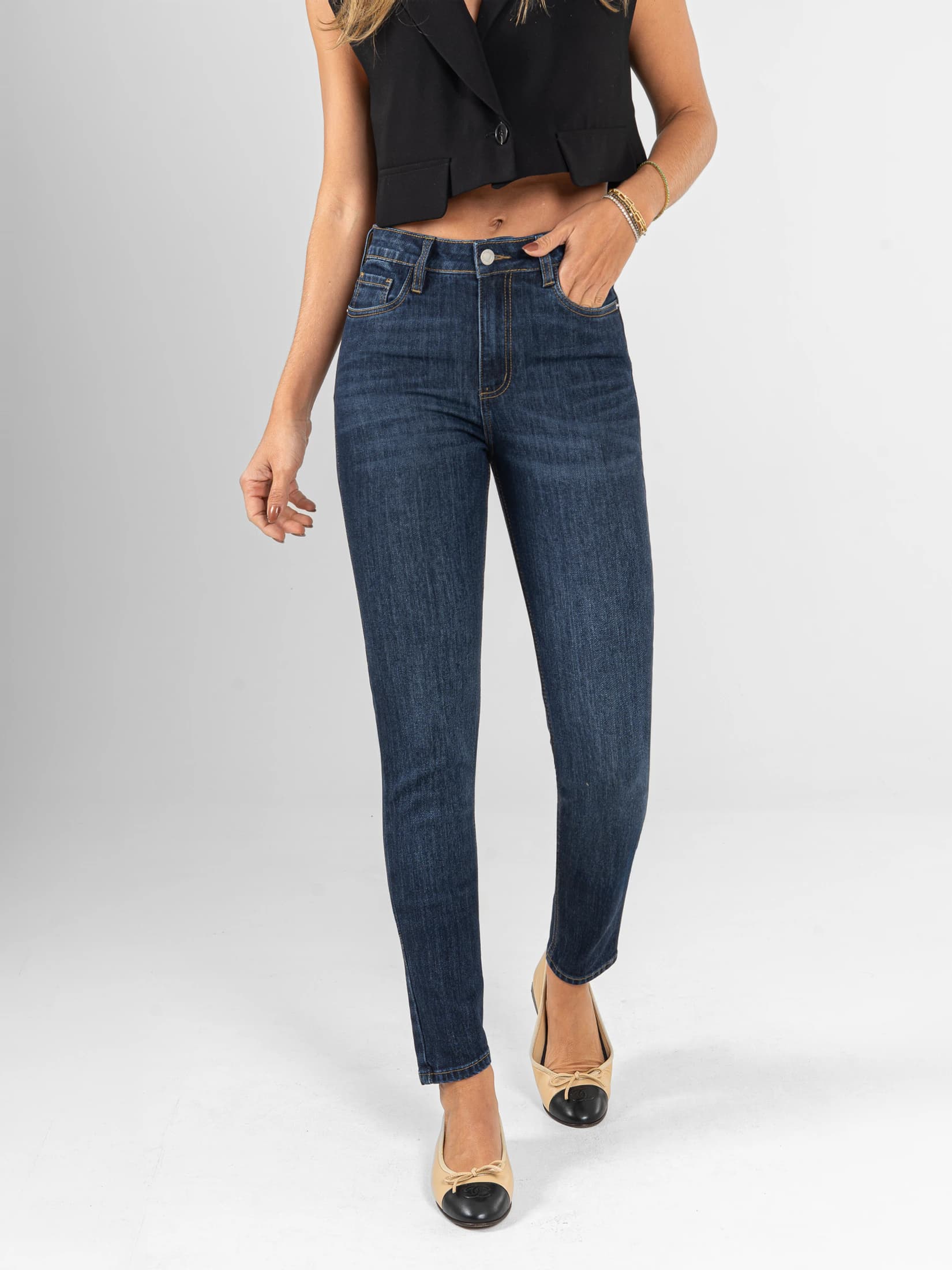 Ref: 066355 Jean Skinny stretch, tiro alto, tono azul oscuro