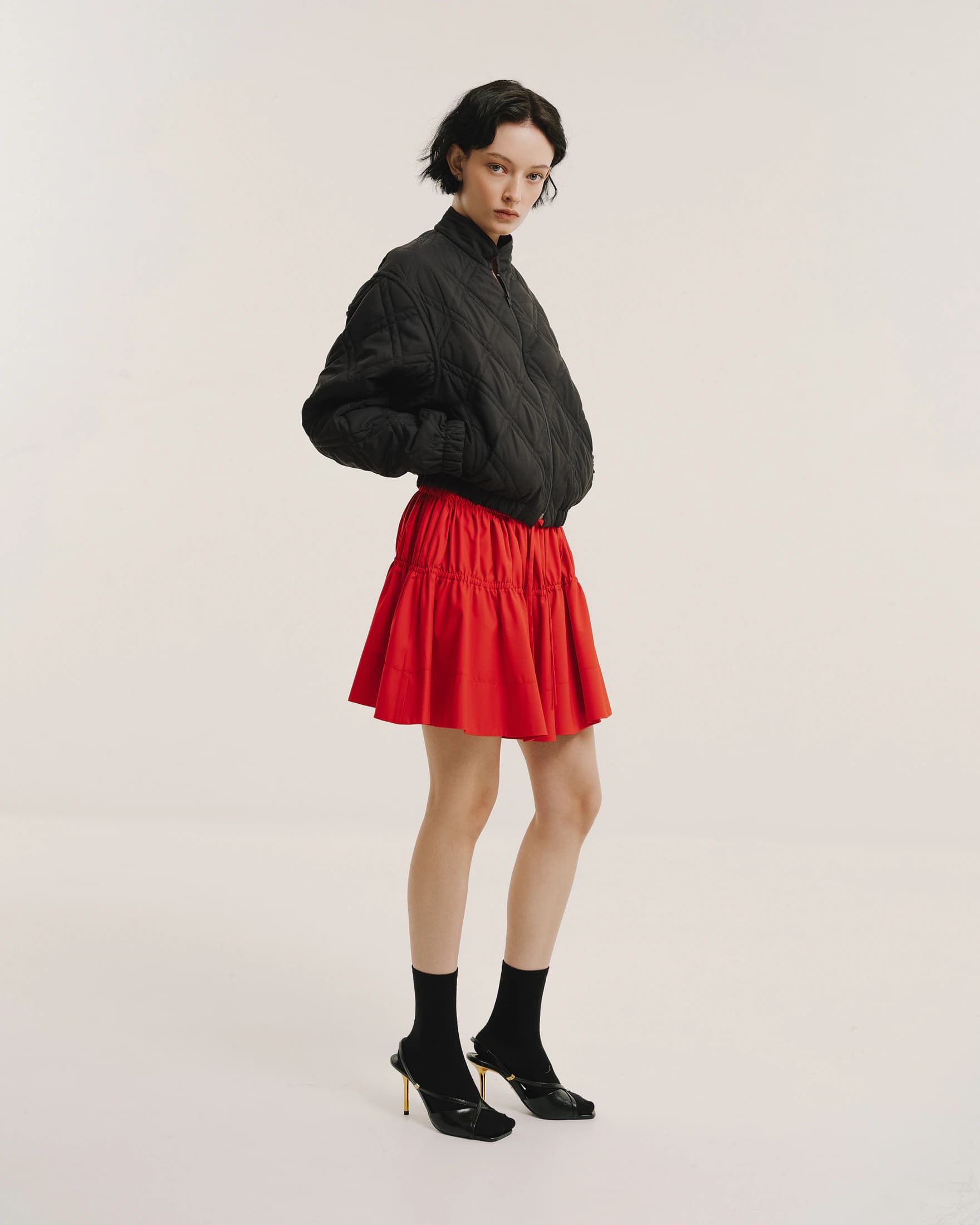 Gathered-Waist Pleated Mini Skirt - imagen 1