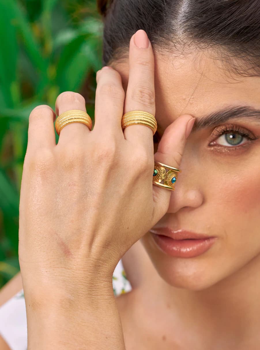 Anillo Corn oro y plata con esmeraldas - 6 - imagen 2