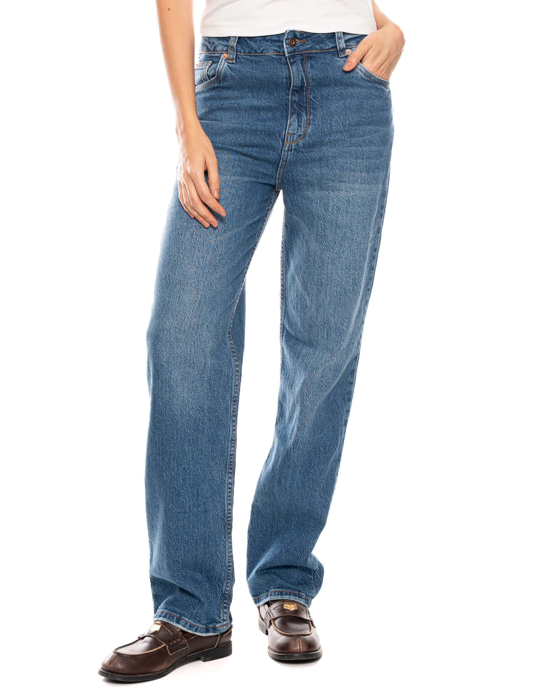 Jeans Straight Tiro Medio Denim Indigo