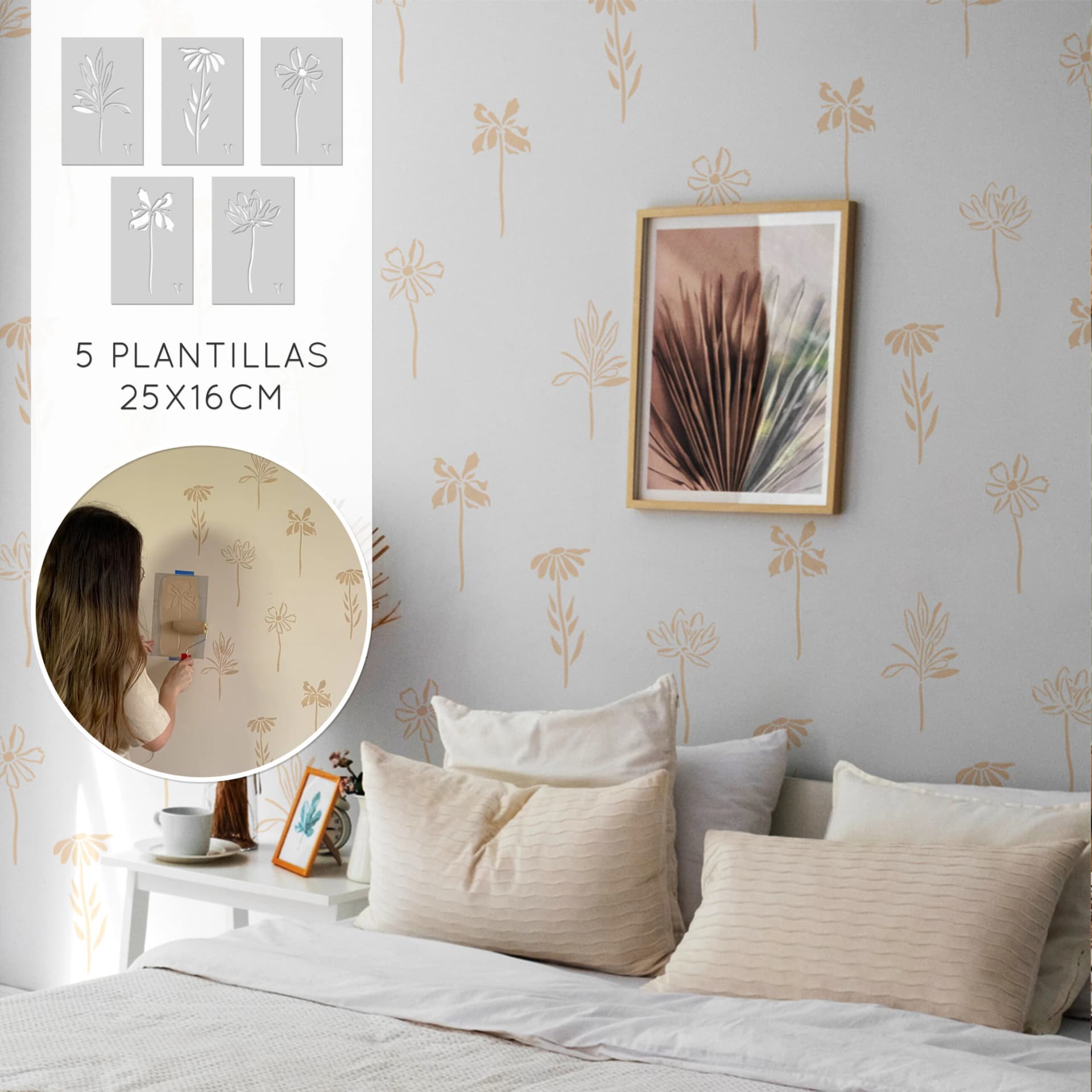 Plantillas para pintar, Vamarú Stencils, Colección Florea 25x16cm, 5und