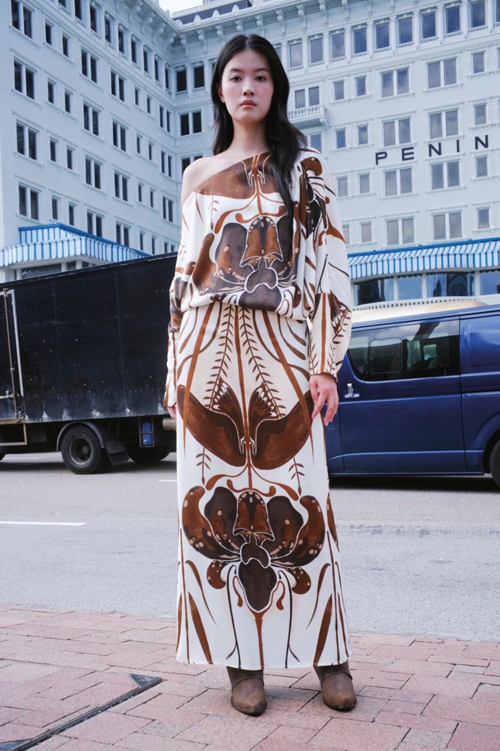 Vestido chengdu ivory coffee - imagen 1
