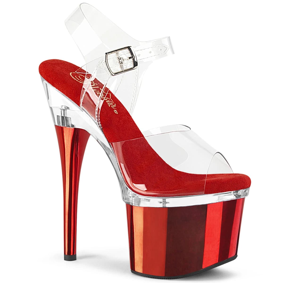 Sandalias Plataforma Transparente Cromo Rojo