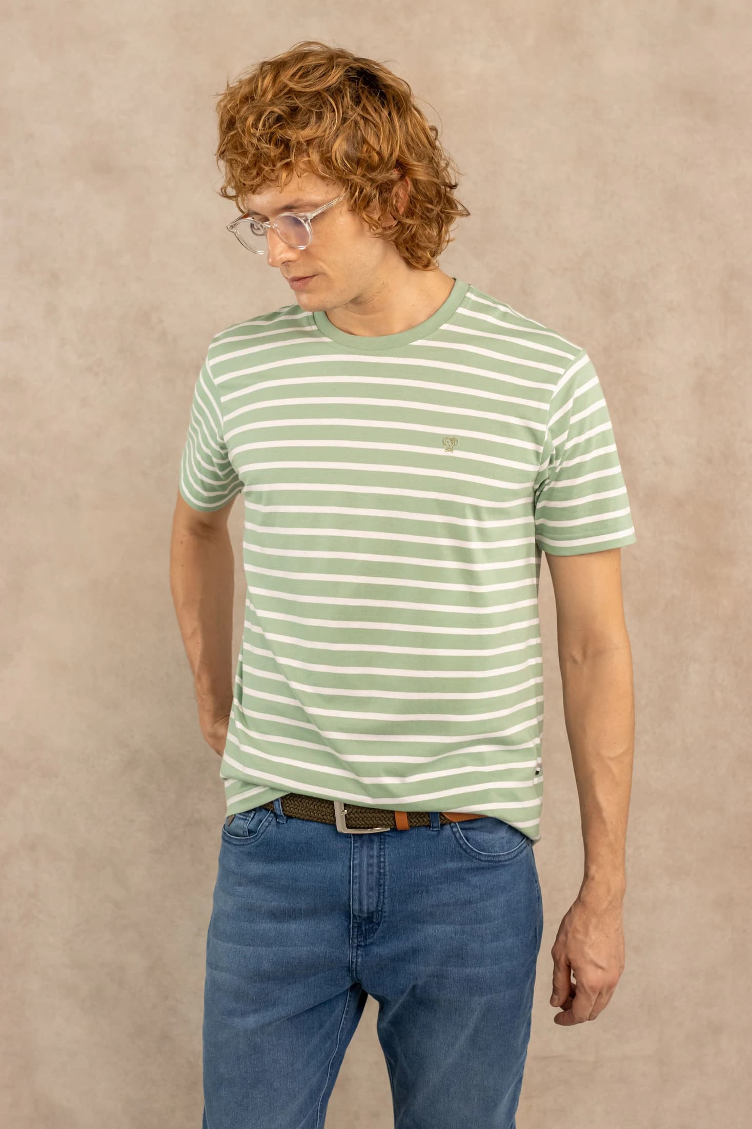 Camiseta Antimanchas Rayas Verde Sage - imagen 1